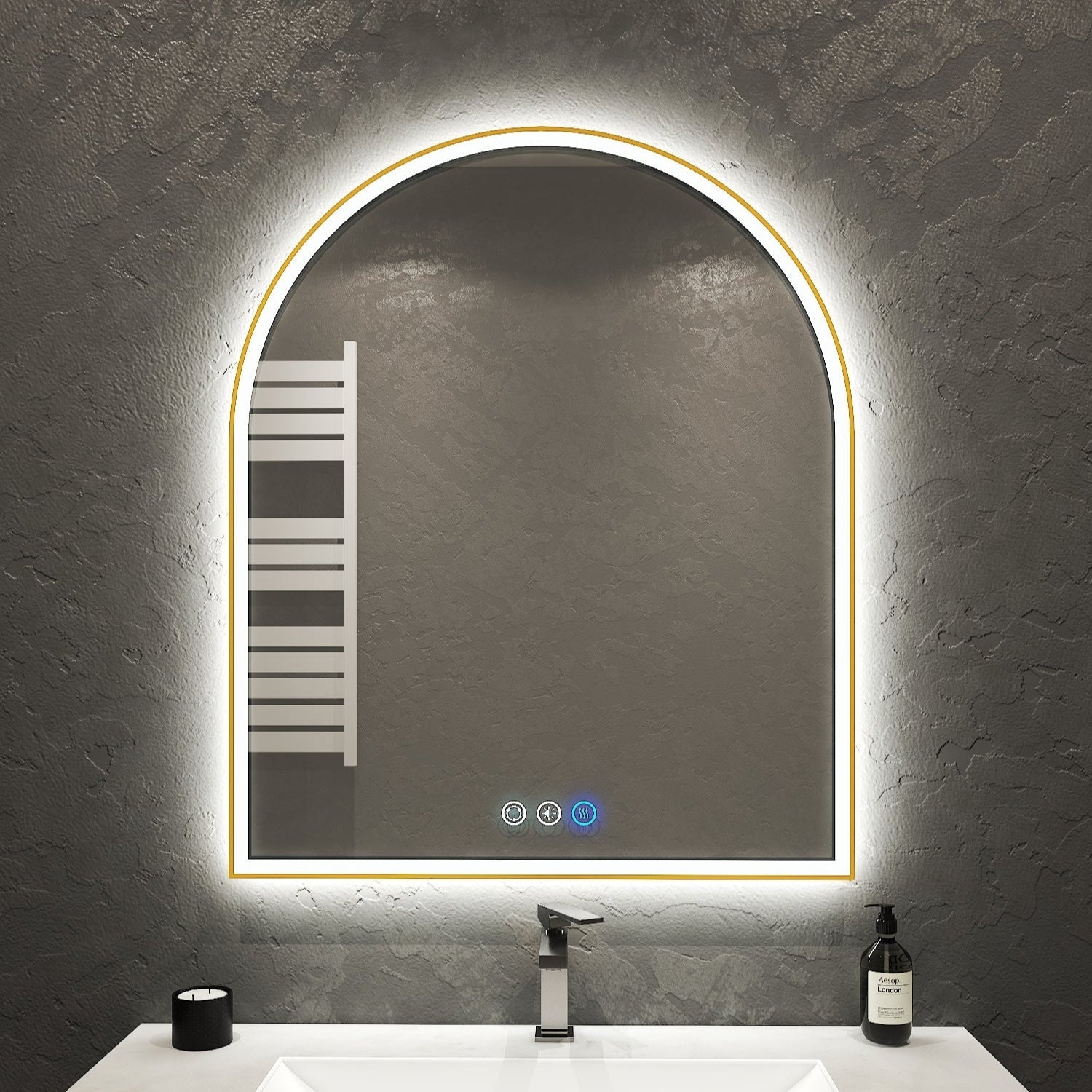 Arched LED Mirror with Gold Metal Frame – 20", 24", 30" - LED MIrror20" x 30" NeoNova Decor