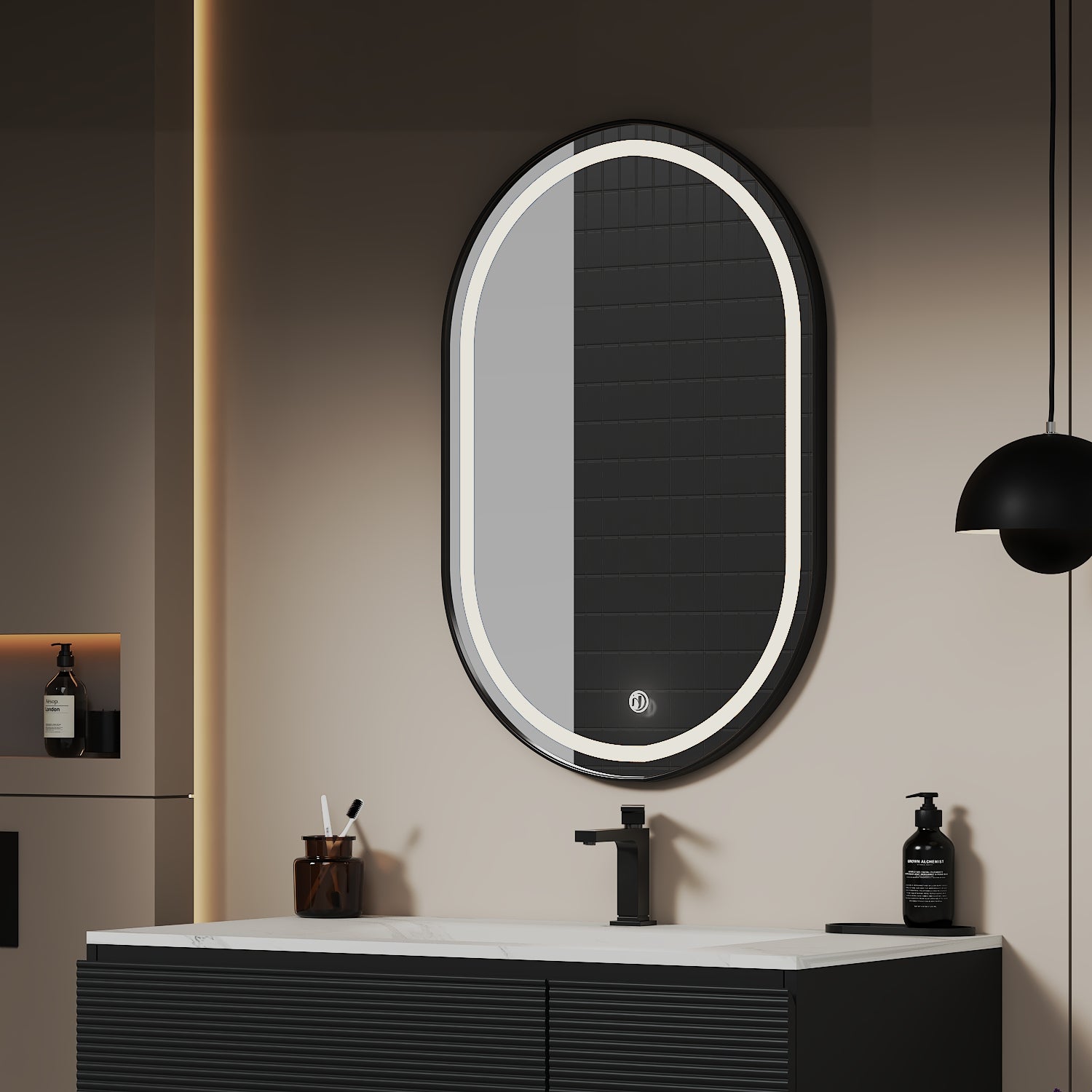 Arco Sense LED Mirror – Wave Sensor, Dimming - LED MIrrorBrush Gold NeoNova Decor