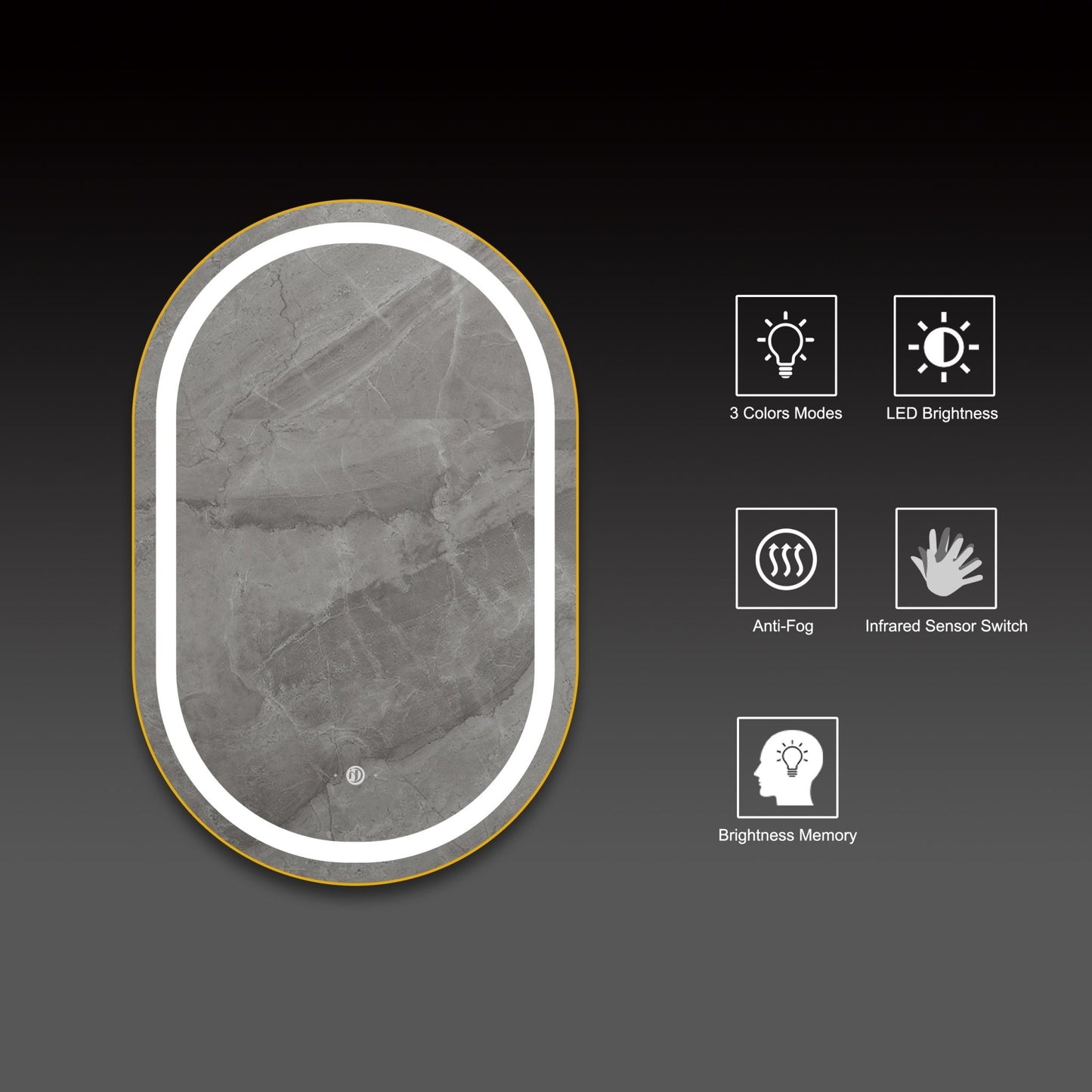 Arco Sense LED Mirror – Wave Sensor, Dimming - LED MIrrorMatte Black NeoNova Decor