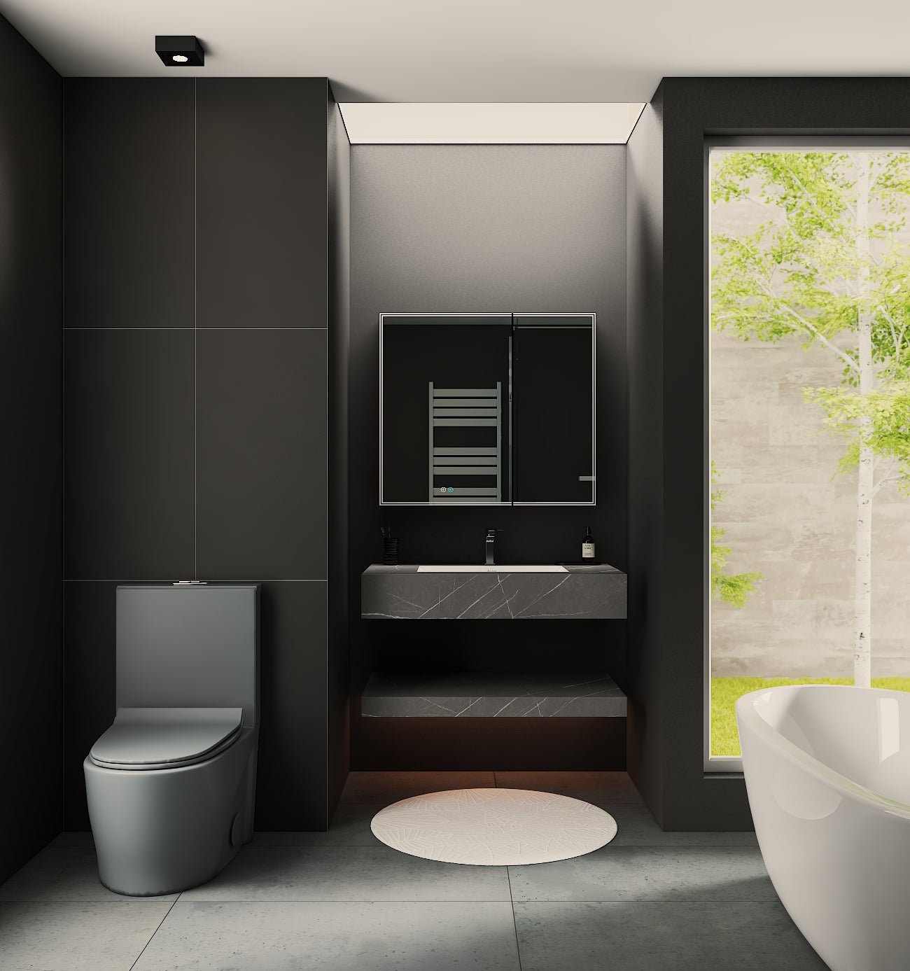 Armani Grey Floating Vanity Without Drawers – Seamless Marble - Look Stone, 40"/48" - A3 - Vanity48 inch NeoNova Decor