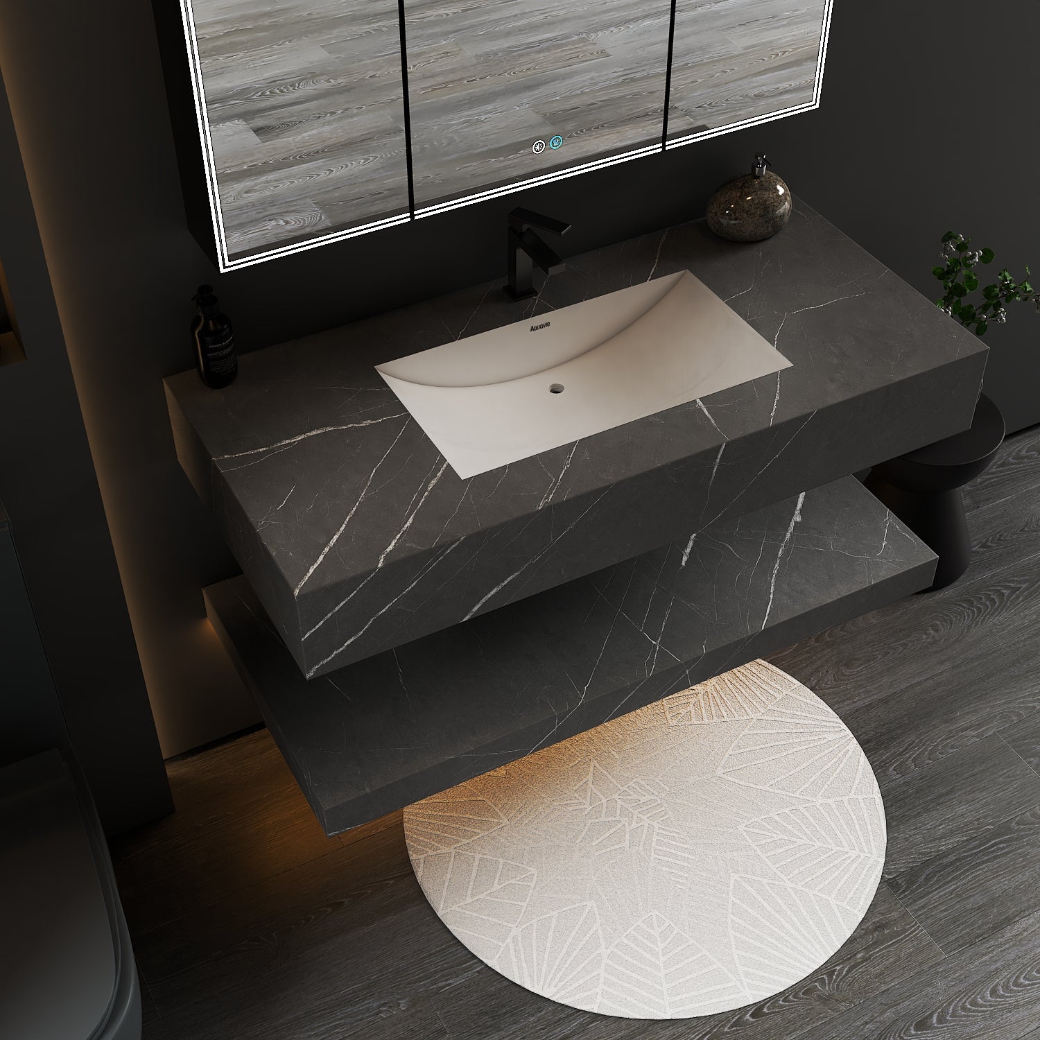 Armani Grey Floating Vanity Without Drawers – Seamless Marble - Look Stone, 40"/48" - A3 - Vanity48 inch NeoNova Decor