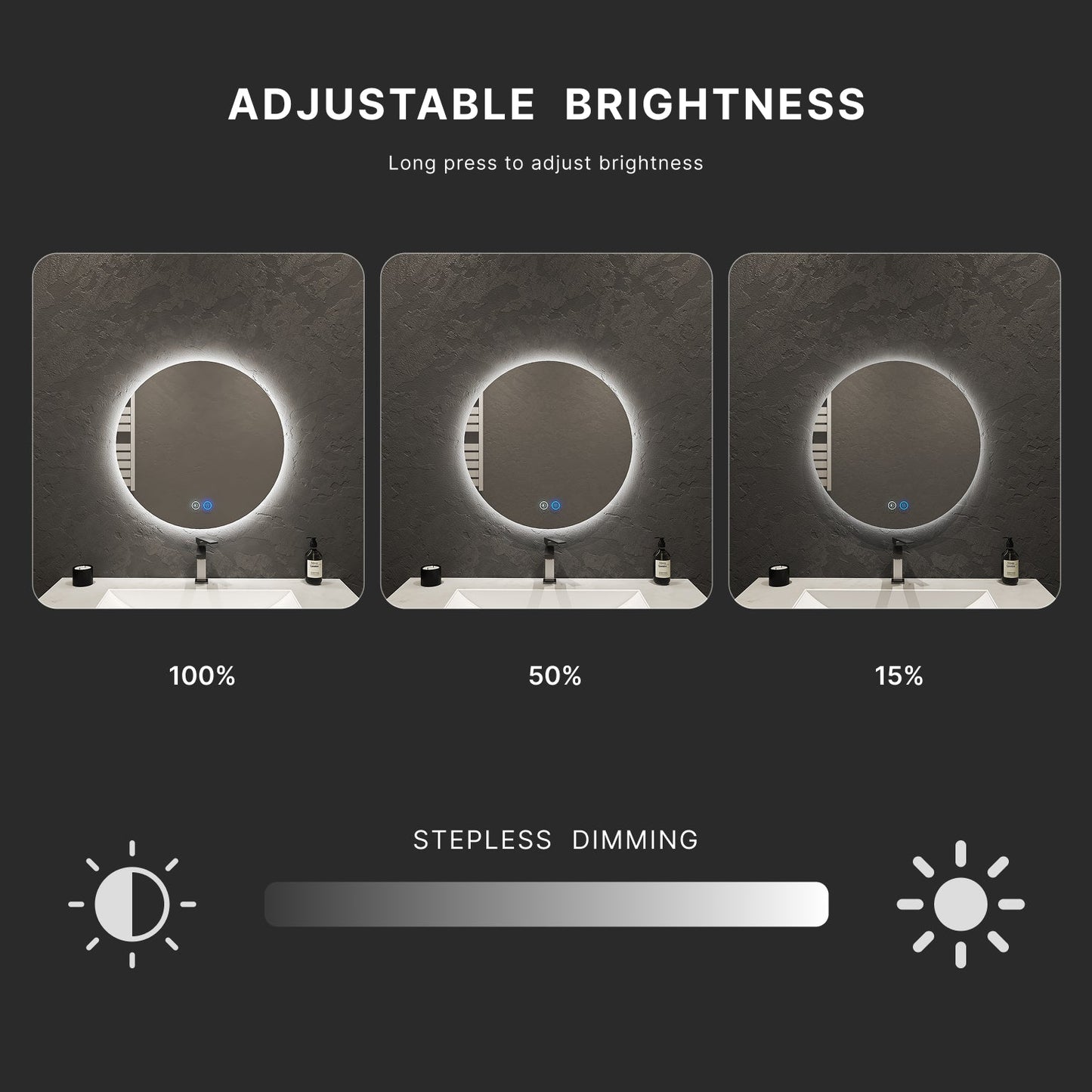 Aura LED Mirror – Backlit Round Mirror 24" - LED MIrror NeoNova Decor