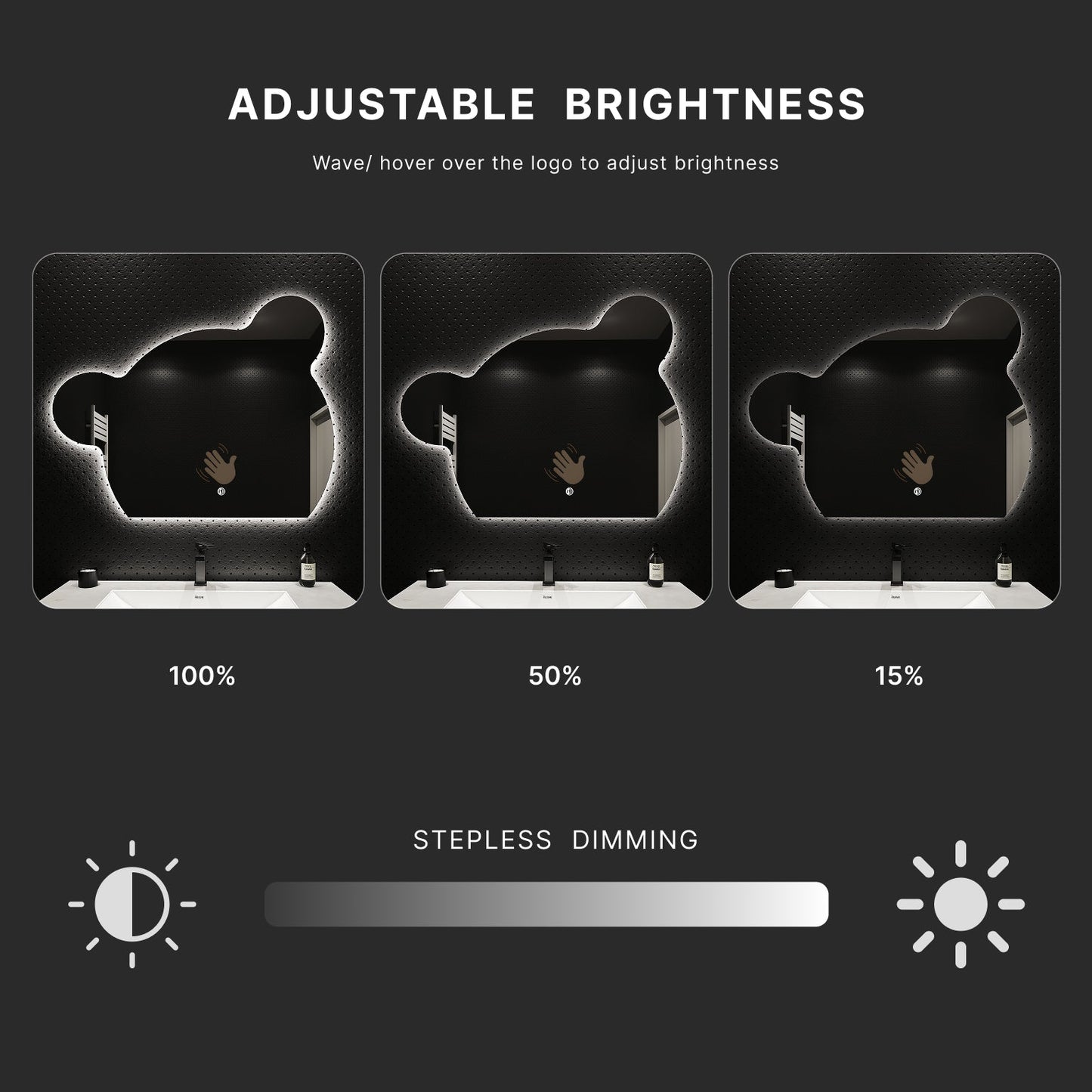 Bear Glow LED Mirror – Wave Sensor, Anti - Fog, Dimmable, 32"x40" - LED MIrror NeoNova Decor
