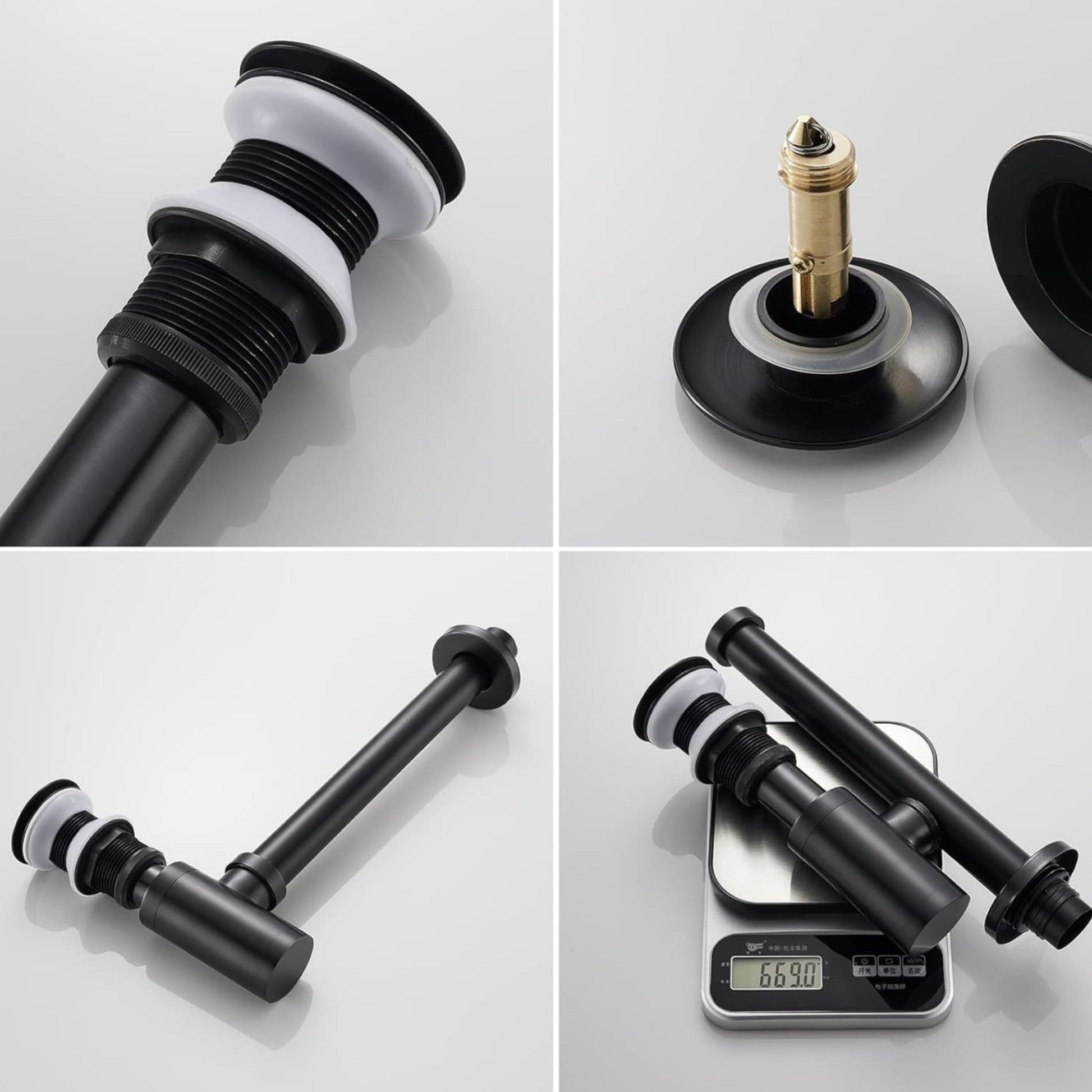 Black P - Trap Kit without Overflow – Solid Brass 1 - 1/4” Sink Drain - Fixtures NeoNova Decor