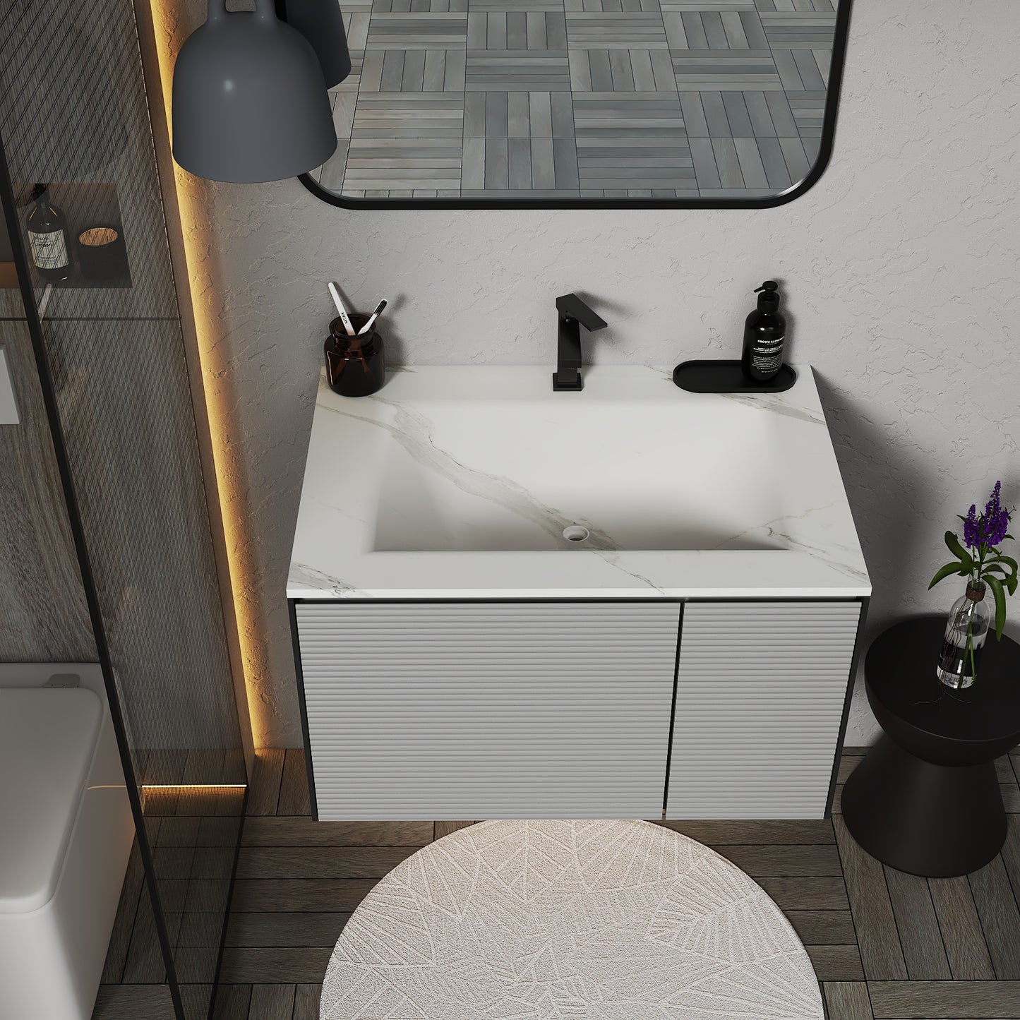Fluted Floating Vanity with Seamless Stone Sink – 32" / 36" / 40"