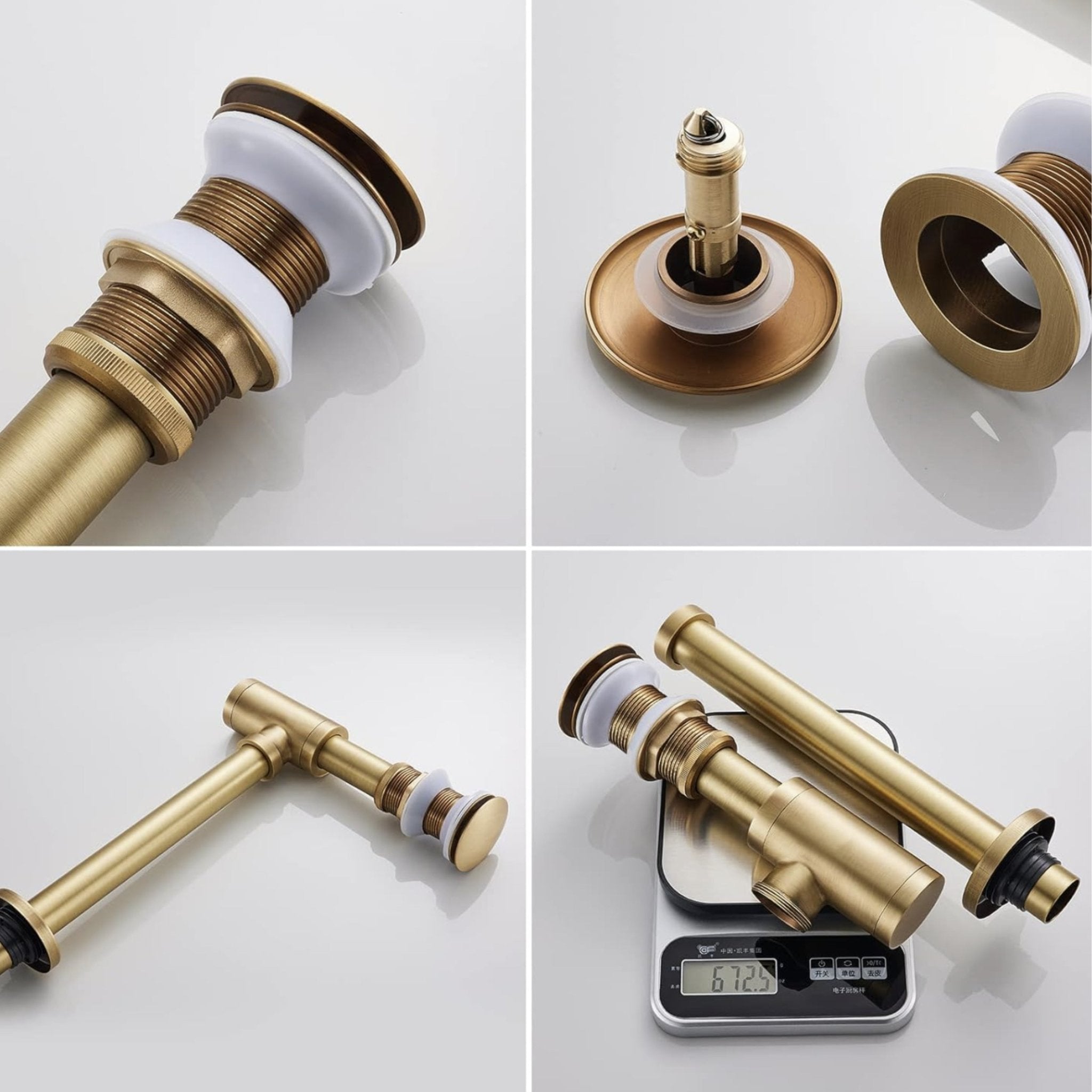 Gold P - Trap Kit without Overflow – Solid Brass 1 - 1/4” Sink Drain - Fixtures NeoNova Decor