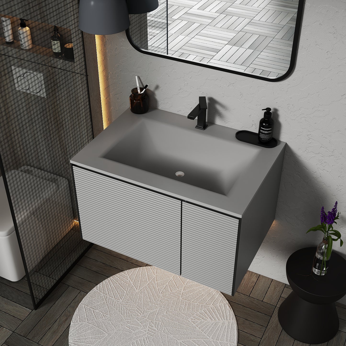Fluted Floating Vanity with Seamless Stone Sink – 32" / 36" / 40"