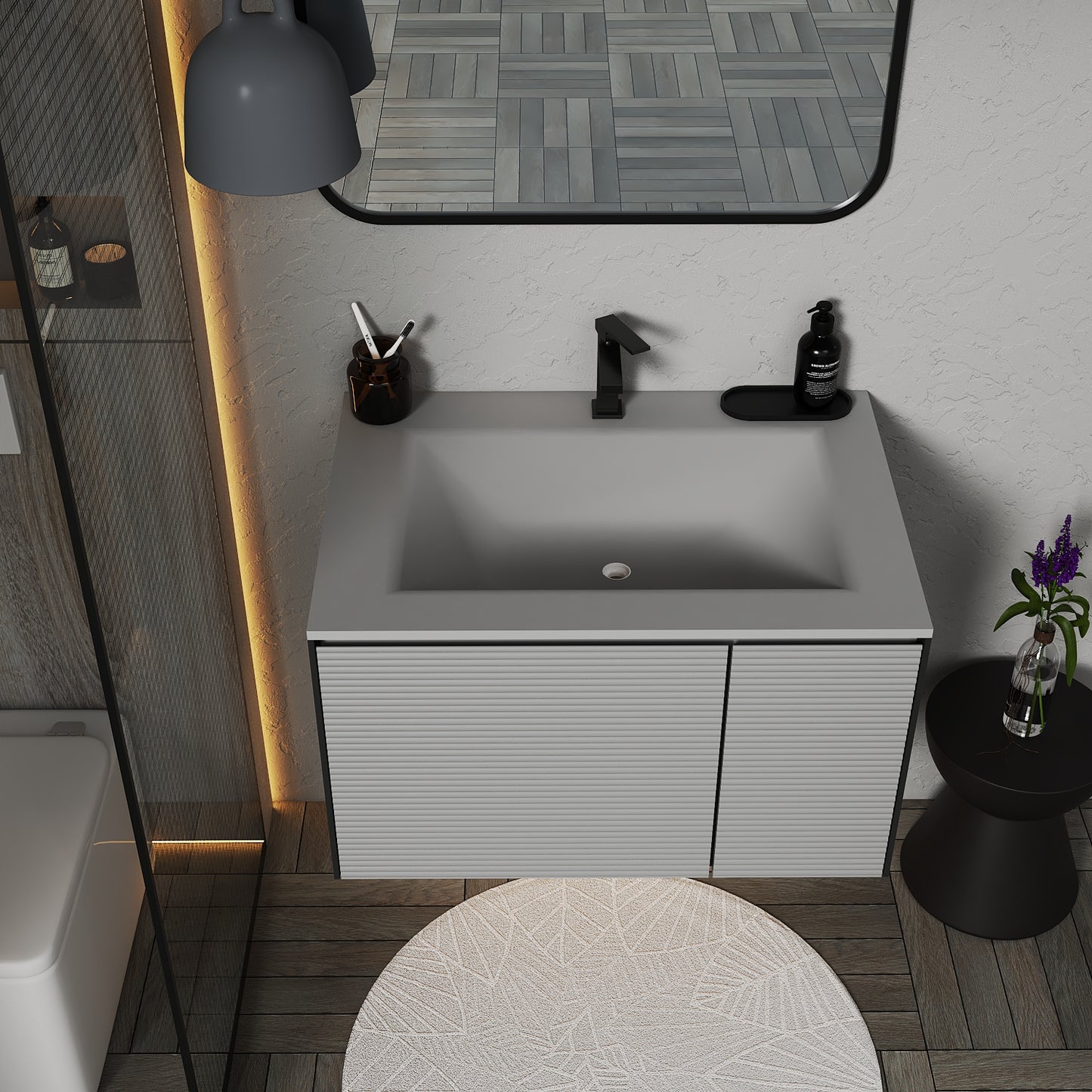 Fluted Floating Vanity with Seamless Stone Sink – 32" / 36" / 40"