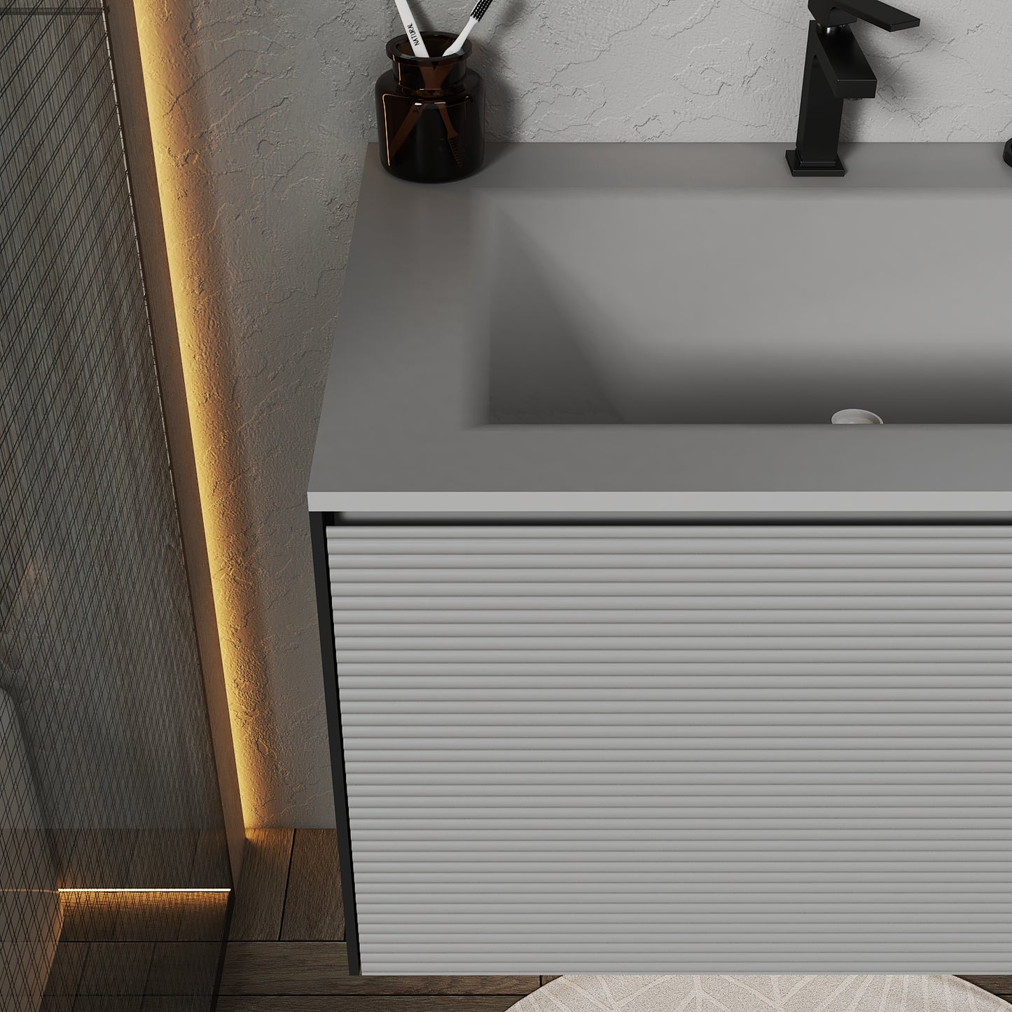 Fluted Floating Vanity with Seamless Stone Sink – 32" / 36" / 40"