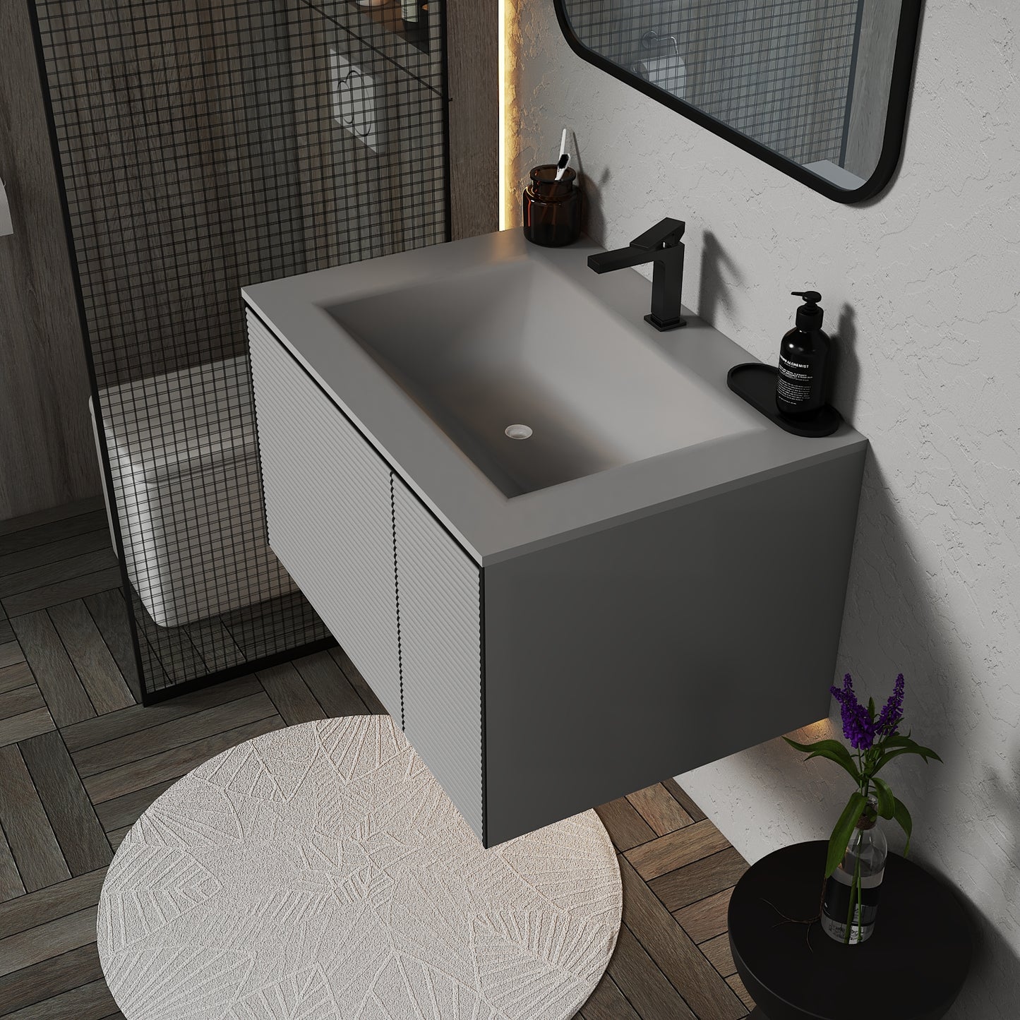 Fluted Floating Vanity with Seamless Stone Sink – 32" / 36" / 40"