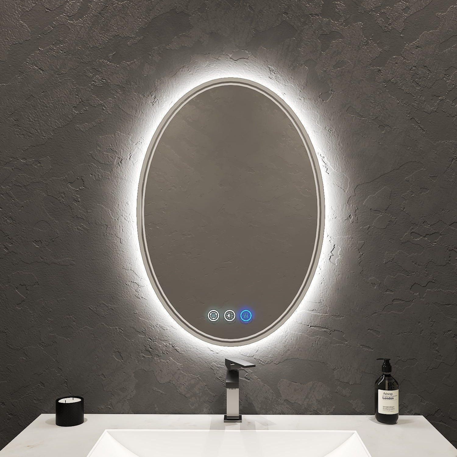Halo Oval LED Mirror – Dual Lighting, 20"/ 24"/ 28" - LED MIrror20"x 28" NeoNova Decor