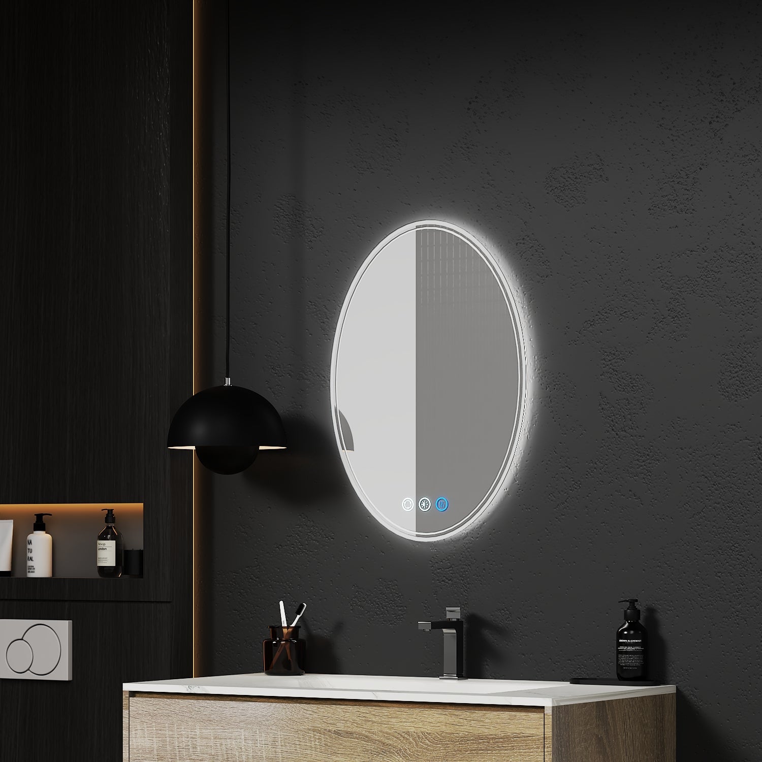 Halo Oval LED Mirror – Dual Lighting, 20"/ 24"/ 28" - LED MIrror20"x 28" NeoNova Decor