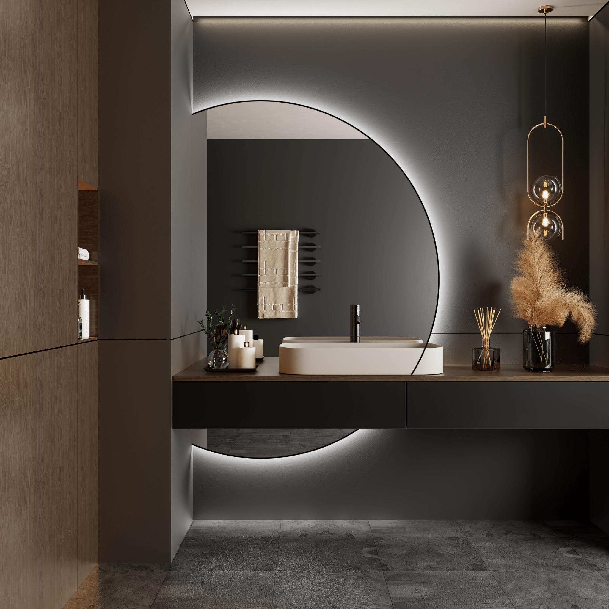 Large Half Circle LED Bathroom Mirror – Vanity & Decorative Wall Mirror - LED MIrror34"x 46" NeoNova Decor