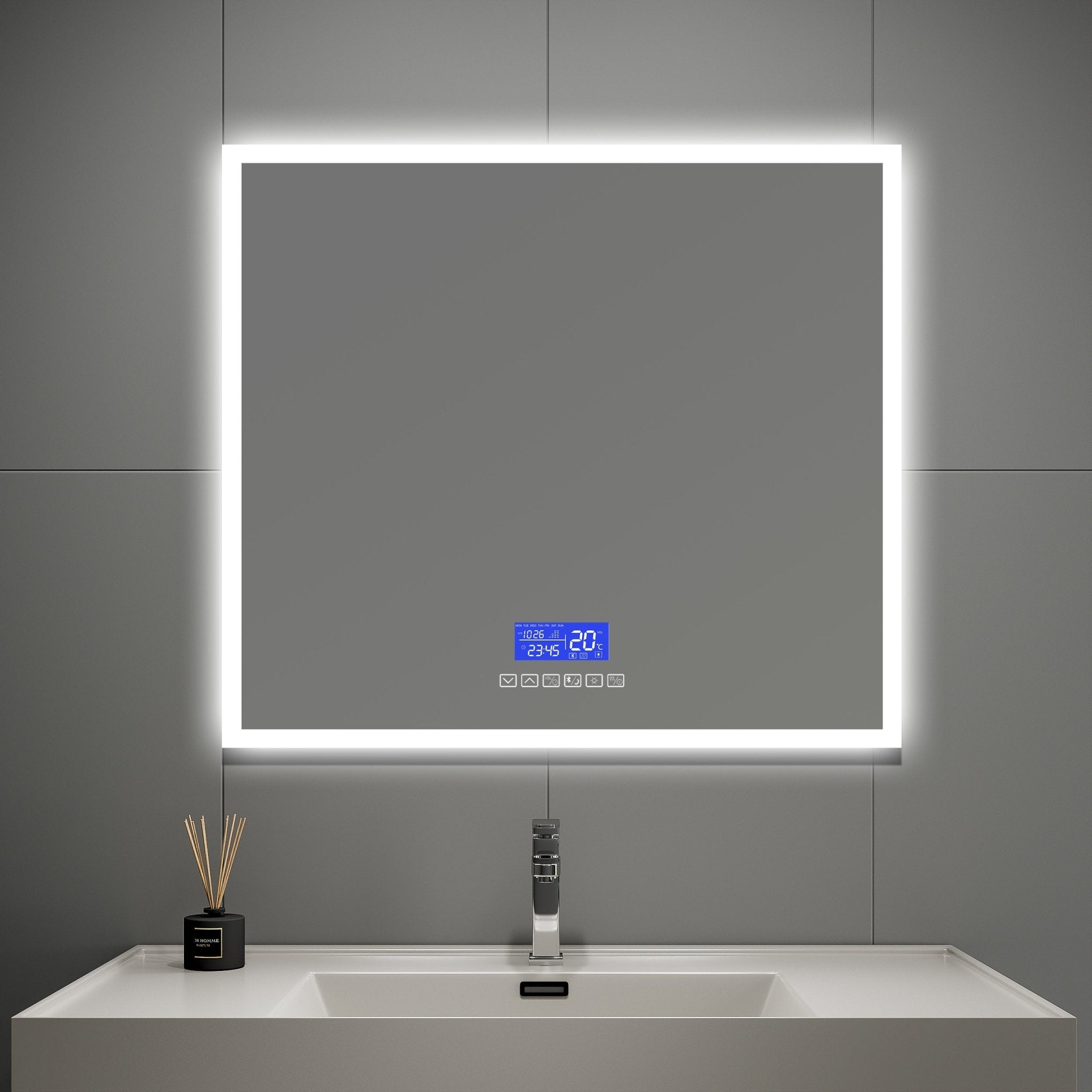 LED Bluetooth Bathroom Mirror with Speaker – Anti - Fog, Dimmable Light, Aluminum Frame - LED MIrror24"x 32" NeoNova Decor