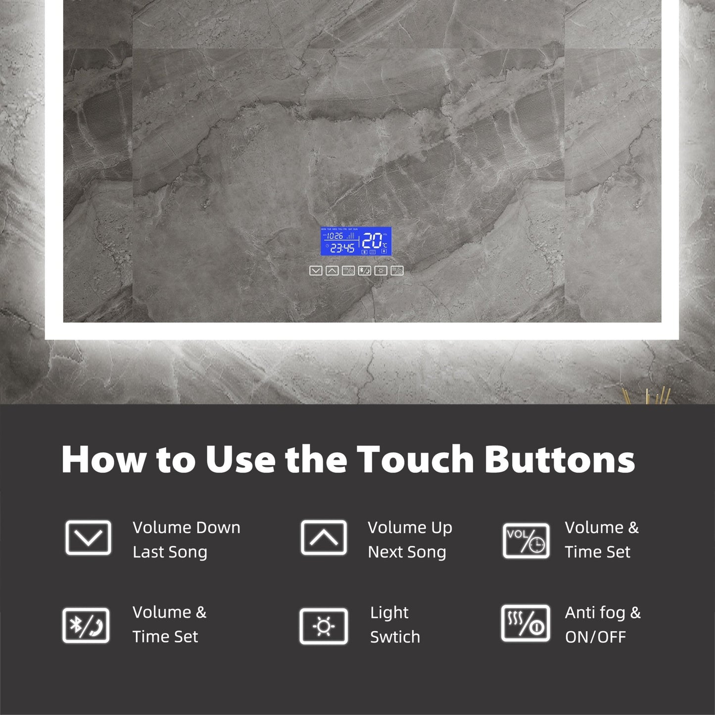 LED Bluetooth Bathroom Mirror with Speaker – Anti - Fog, Dimmable Light, Aluminum Frame - LED MIrror24"x 32" NeoNova Decor