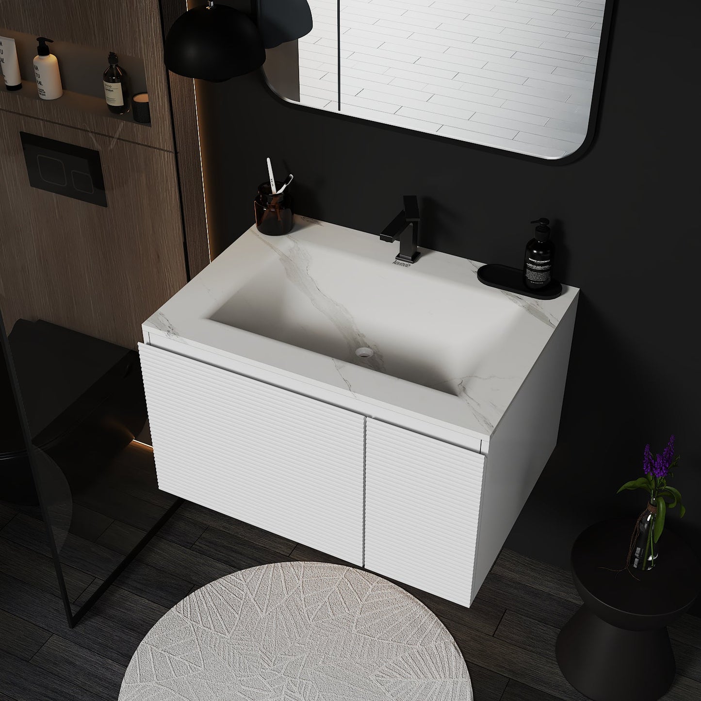 Linea White Floating Vanity – Seamless Stone Basin, 32" / 36" / 40" - VanityJSB NeoNova Decor