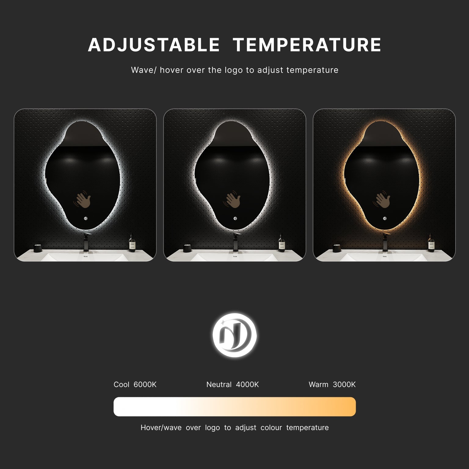 Loop LED Mirror – 24"x38", Backlit, Wave Sensor, Anti - Fog - LED MIrror NeoNova Decor