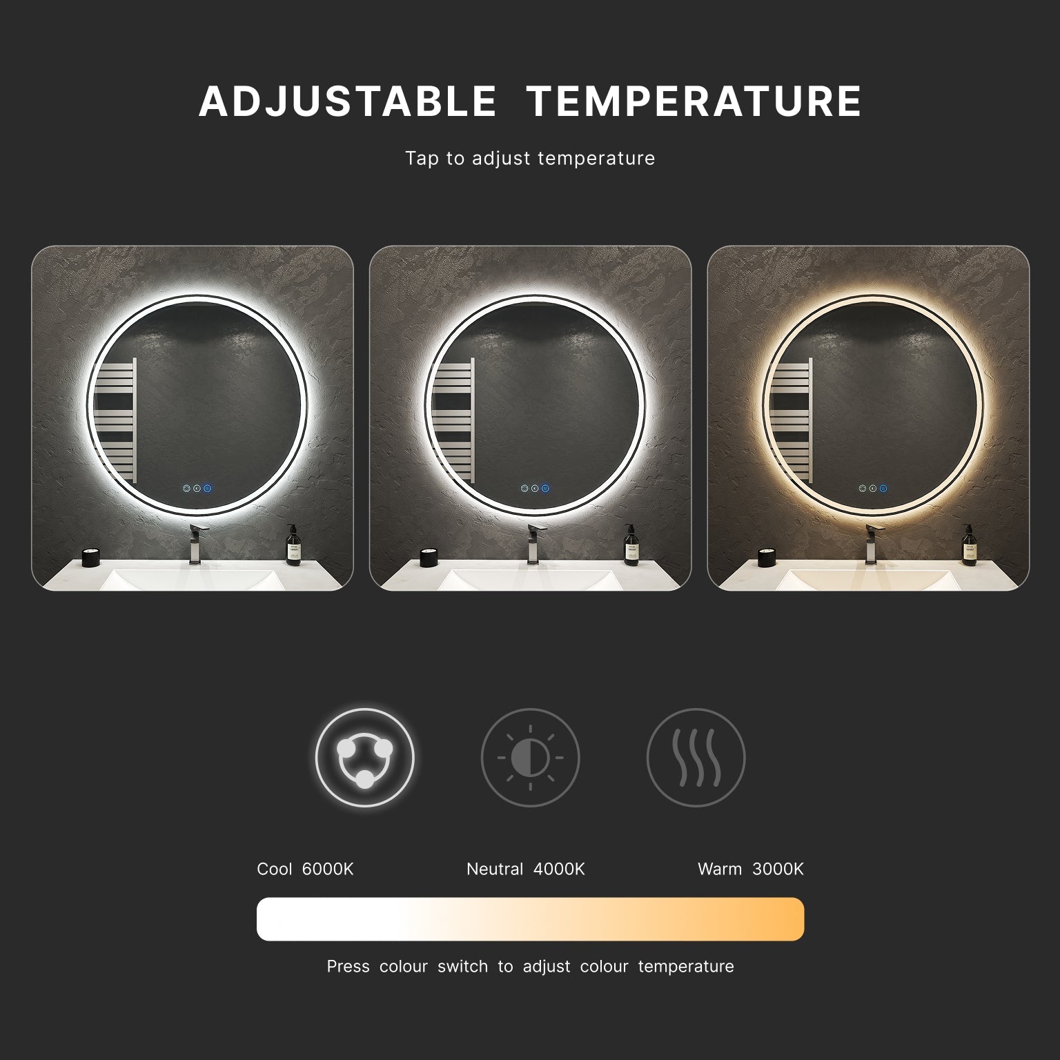 Luna Round LED Mirror – 30" / 36" - LED MIrror30" x 30" NeoNova Decor