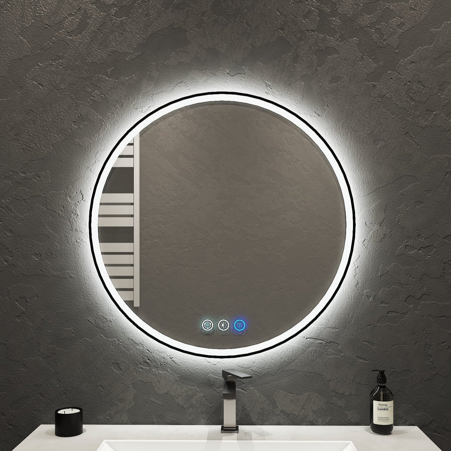 Luna Round LED Mirror with Black Metal Frame – 28" / 36" - LED MIrror28" x 28" NeoNova Decor