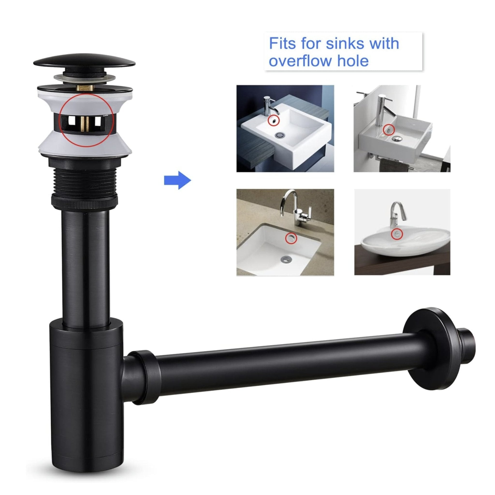 Matte Black Oil - Rubbed Bronze P - Trap & Sink Drain Kit | Brass Overflow Drain for Bathroom Basin - Fixtures NeoNova Decor