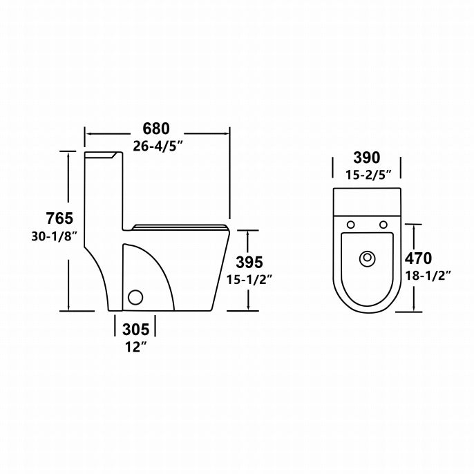 One - piece, elongated, siphonic dual - flush toilet in Grey Blue - toilet NeoNova Decor