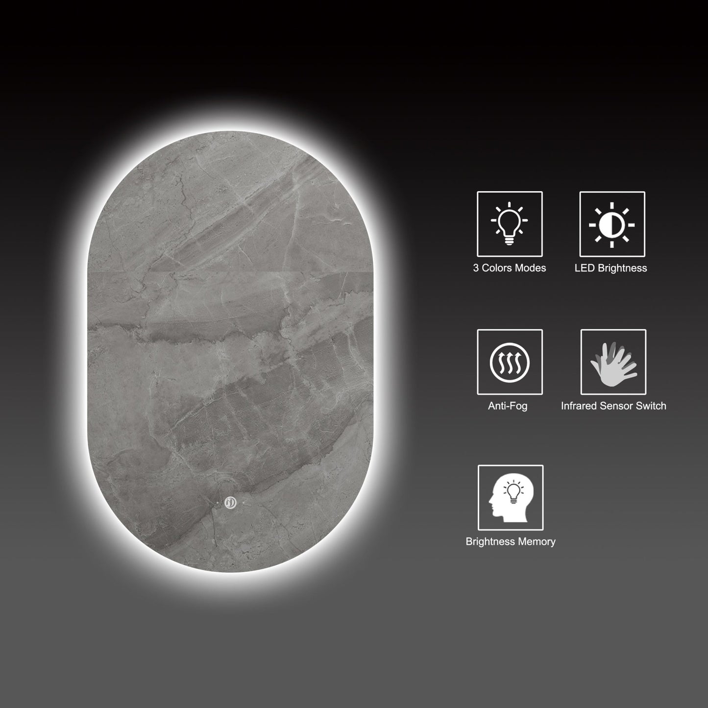 Oval Mirror, Dimmable Anti - Fog Lighted Bathroom Mirror, 3 - Color Backlit - LED MIrror24"x 38" NeoNova Decor