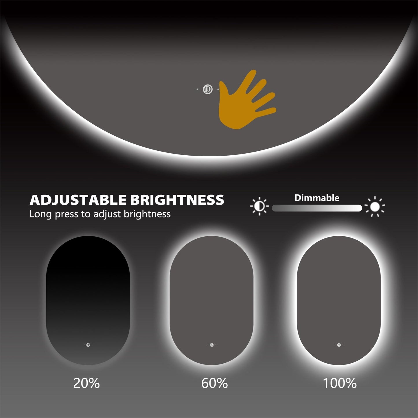 Oval Mirror, Dimmable Anti - Fog Lighted Bathroom Mirror, 3 - Color Backlit - LED MIrror24"x 38" NeoNova Decor