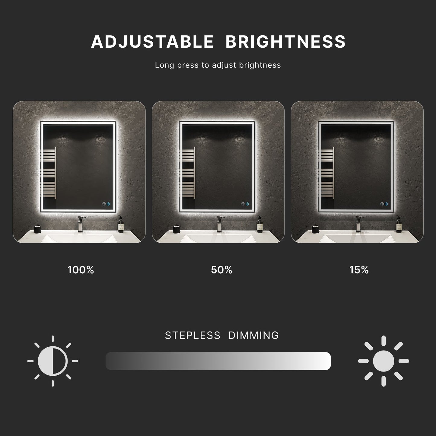 Rectangular LED Mirror – 30"/ 24", Dual Light with Anti - Fog - LED MIrror30" x 36" NeoNova Decor