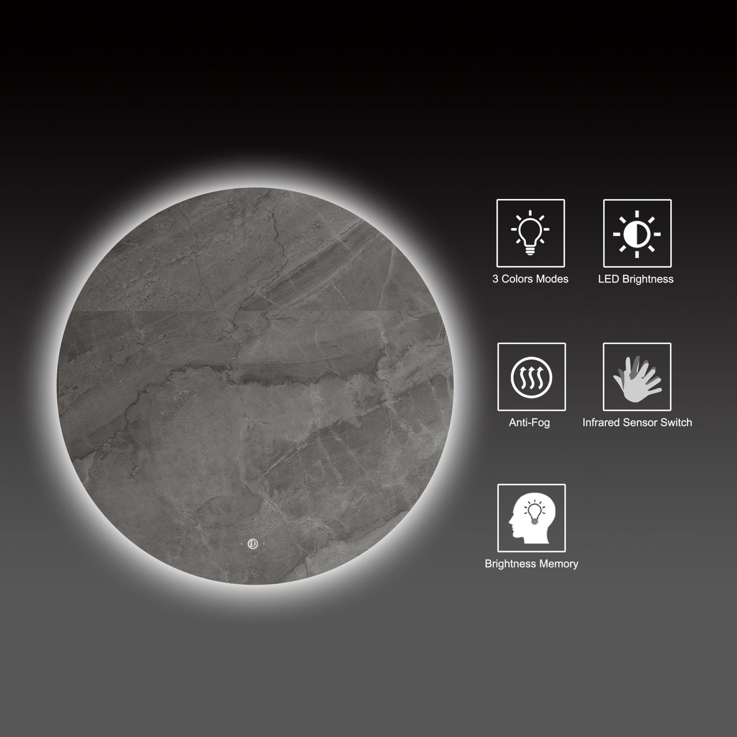Round LED Bathroom Mirror with Sensor Switch, Dimmable Backlit Anti - Fog Vanity Mirror - LED MIrror30"x30" NeoNova Decor