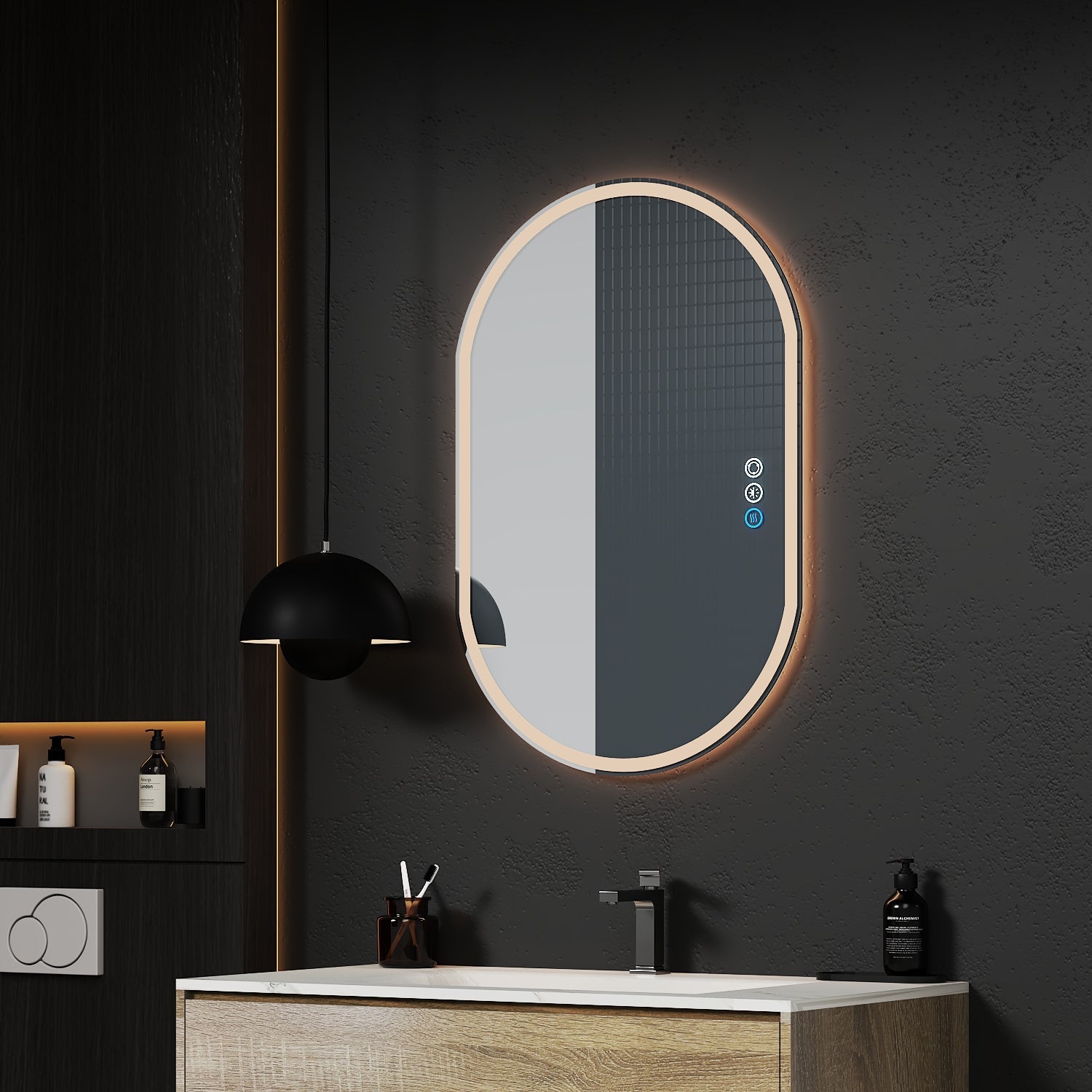 SoftEdge LED Mirror – Rounded Rectangle, 24" x 36" - LED MIrror NeoNova Decor