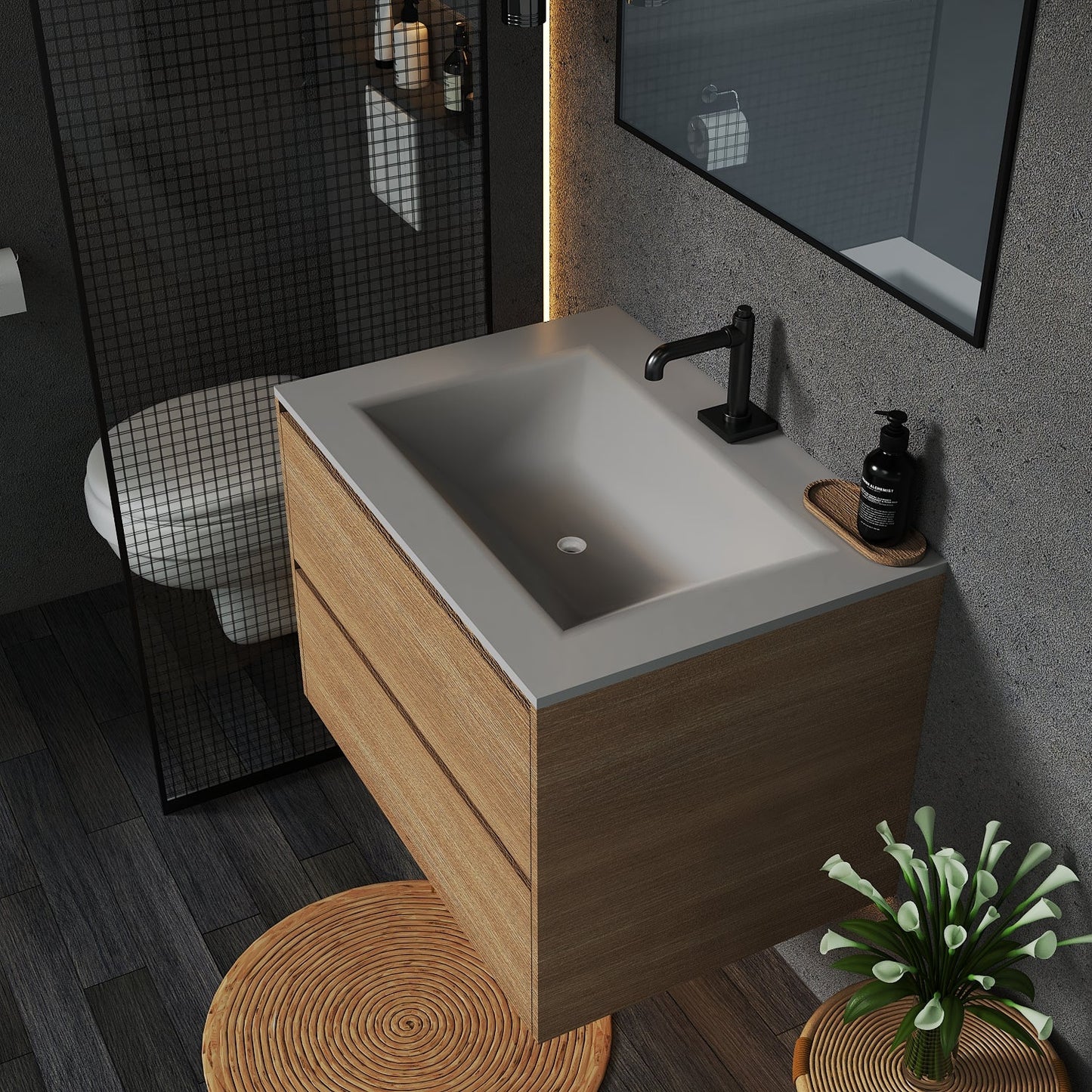 Thermoformed Sintered Stone Top with Elegant Floating Bathroom Vanity - VanityHHT NeoNova Decor