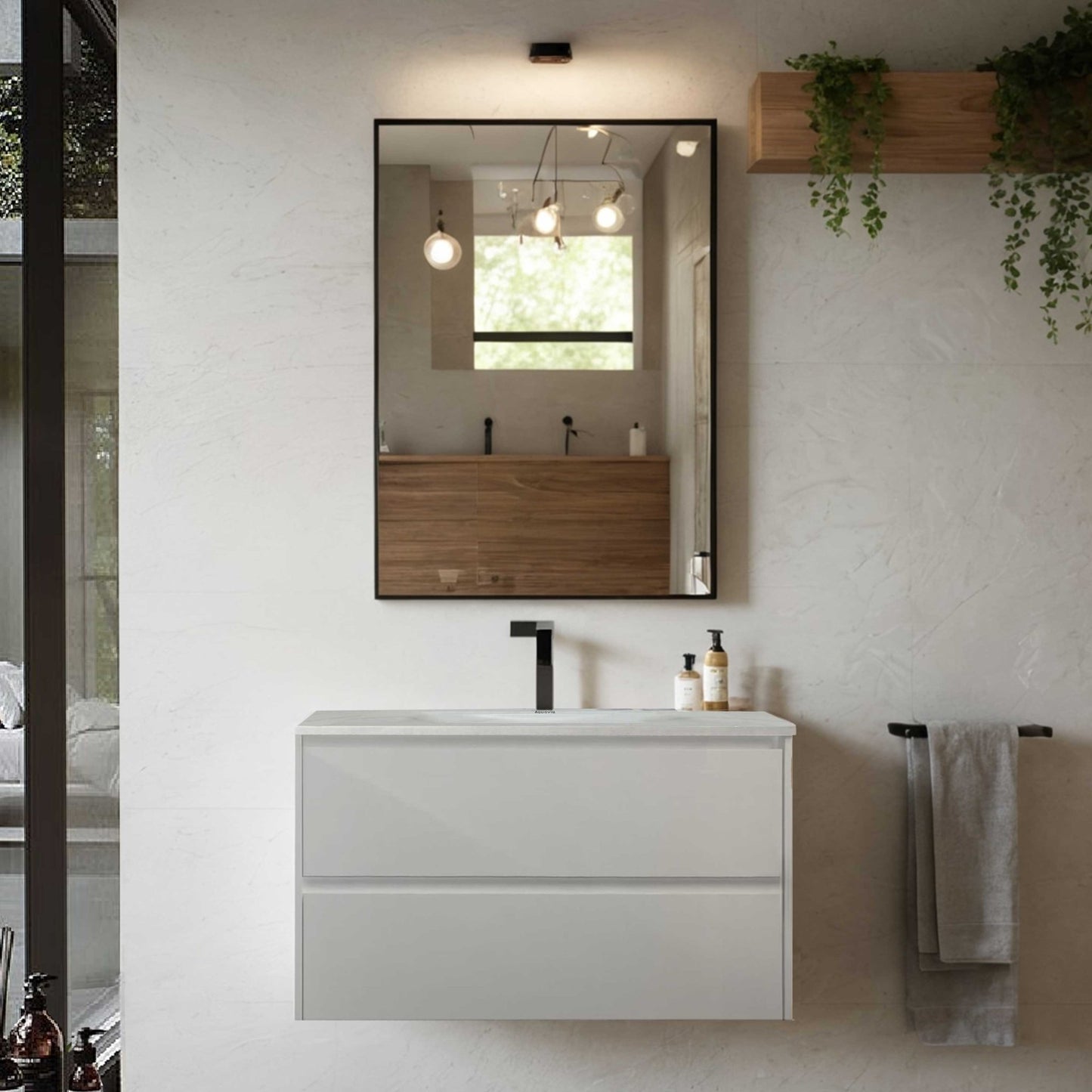 Thermoformed Sintered Stone Top with Elegant Floating Bathroom Vanity - VanityWhite(BS) NeoNova Decor