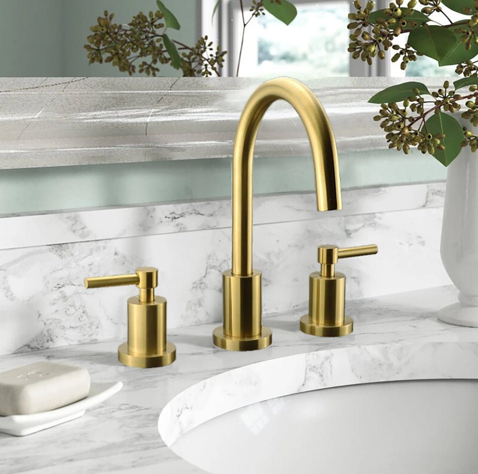 Three Holes Widespread Bathroom Faucet - N13104 - FaucetBRUSHED GOLD NeoNova Decor
