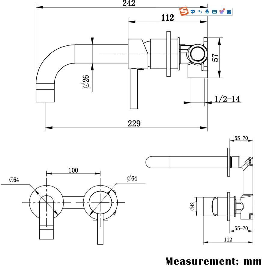 Wallmounted Bathroom Faucet - N14104 - Faucet NeoNova Decor