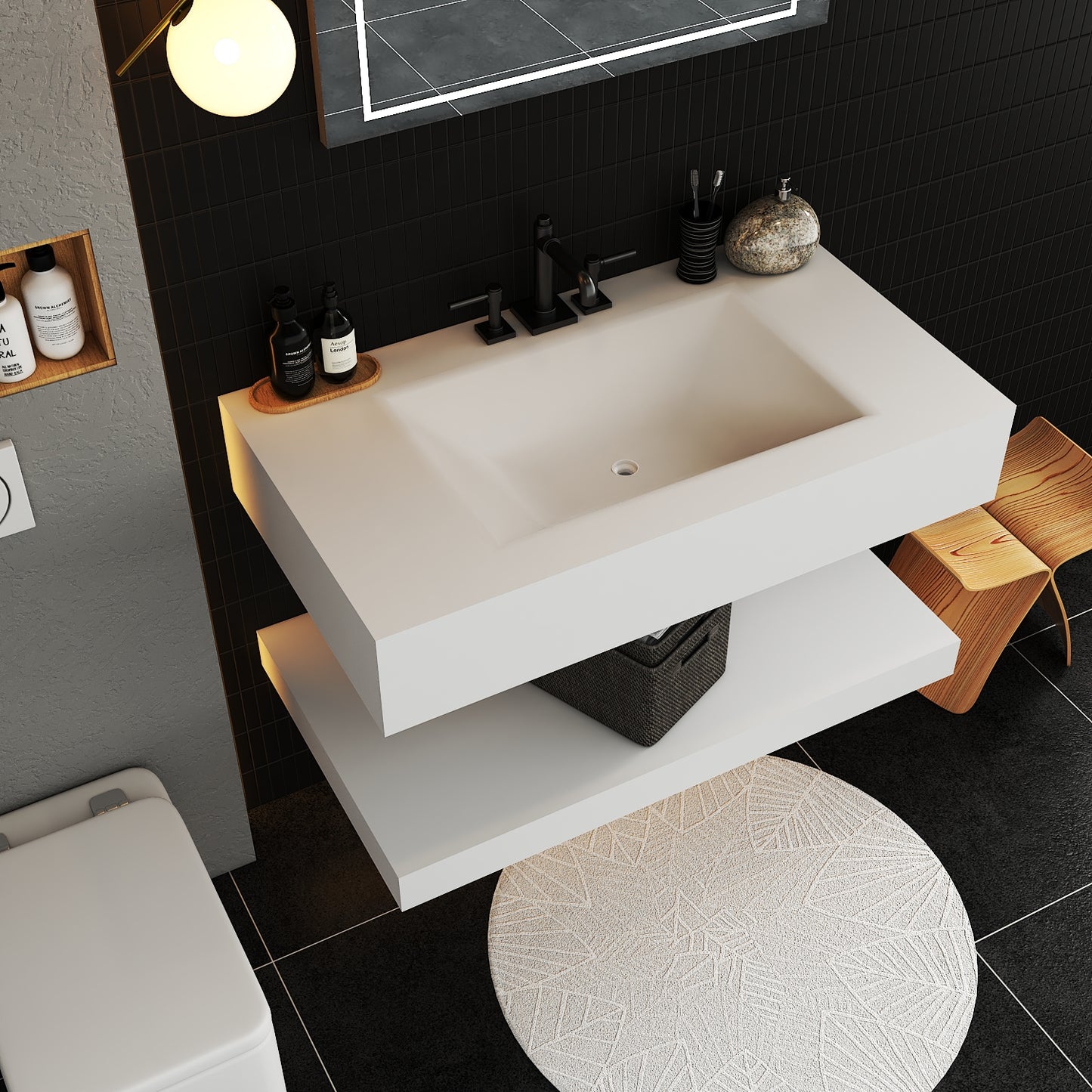 Pure White Minimalist Hotel Style Floating Vanity with Integrated Engineered Stone Basin – 32" / 36" / 40" (Copy)