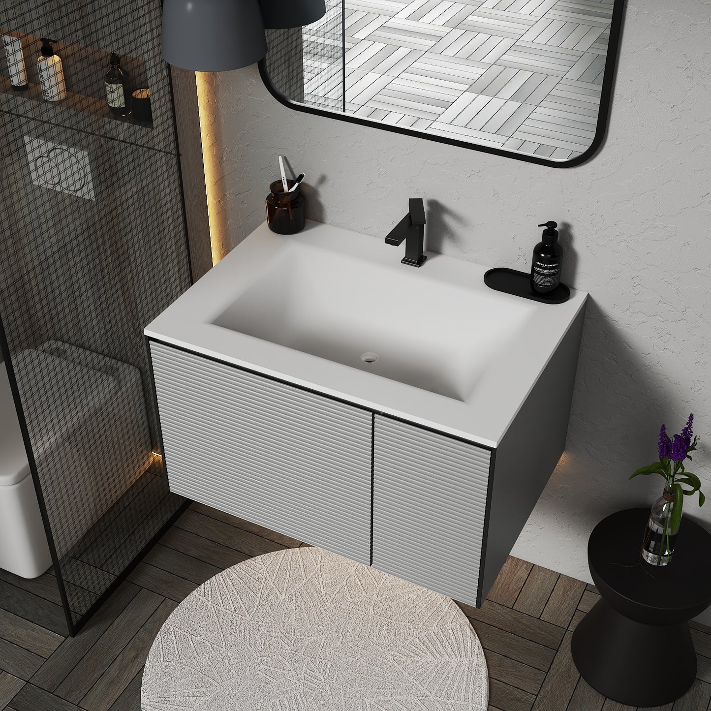 Fluted Floating Vanity with Seamless Stone Sink – 32" / 36" / 40"