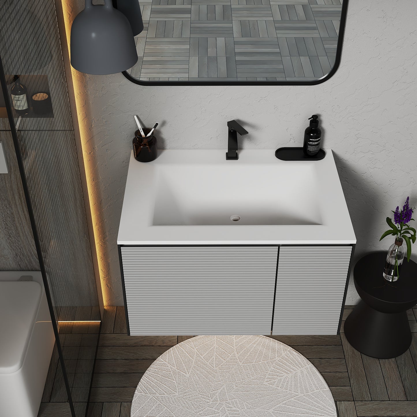 Fluted Floating Vanity with Seamless Stone Sink – 32" / 36" / 40"
