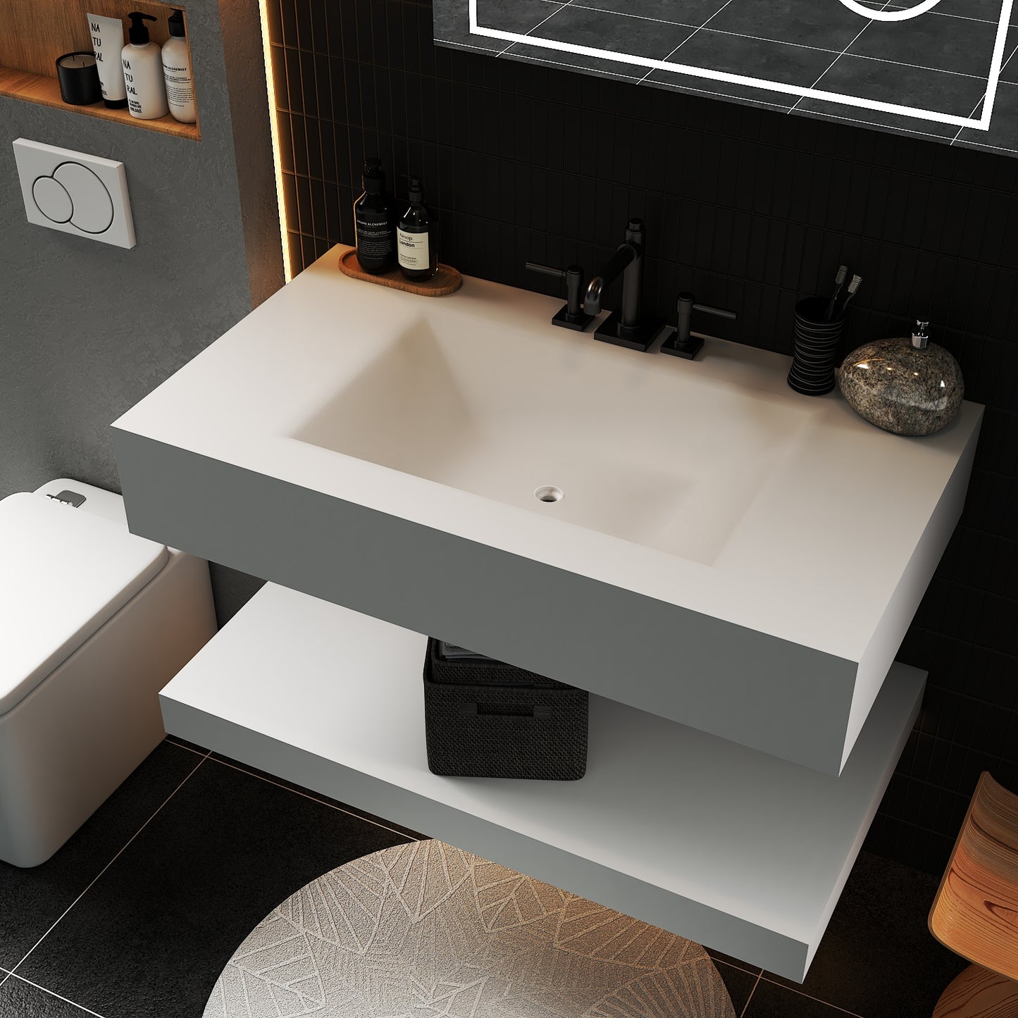 Pure White Minimalist Hotel Style Floating Vanity with Integrated Engineered Stone Basin – 32" / 36" / 40" (Copy)