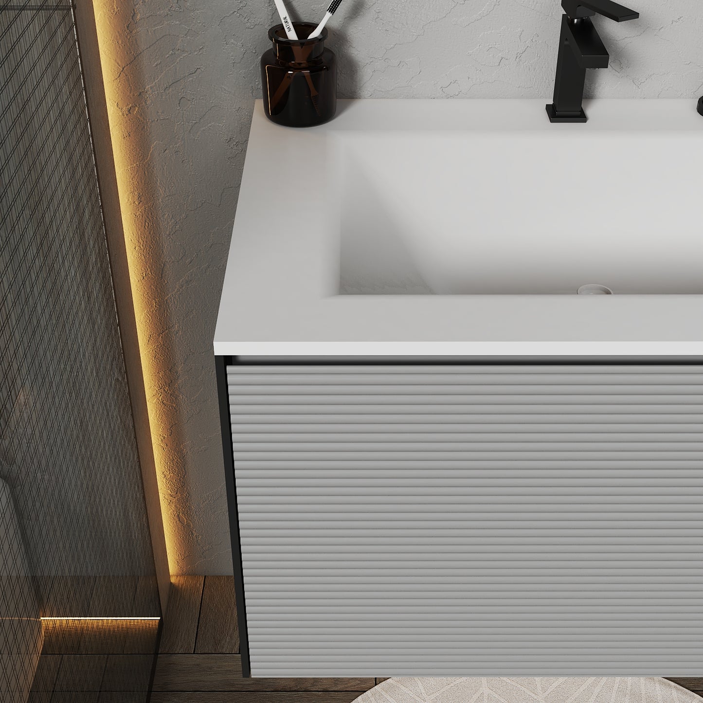 Fluted Floating Vanity with Seamless Stone Sink – 32" / 36" / 40"