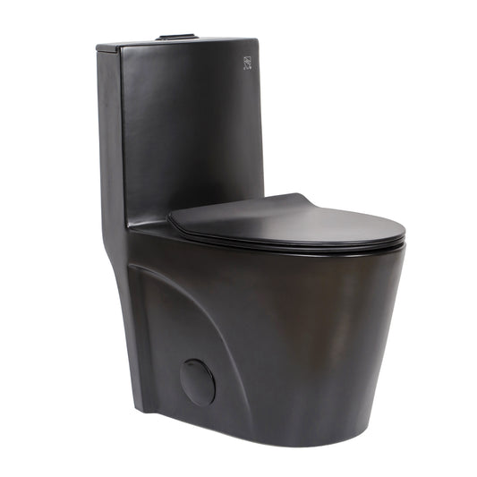 0382Y-MB Matte Black Dual-Flush Siphonic One-Piece Toilet, UF Soft Close Seat, CUPC Certified