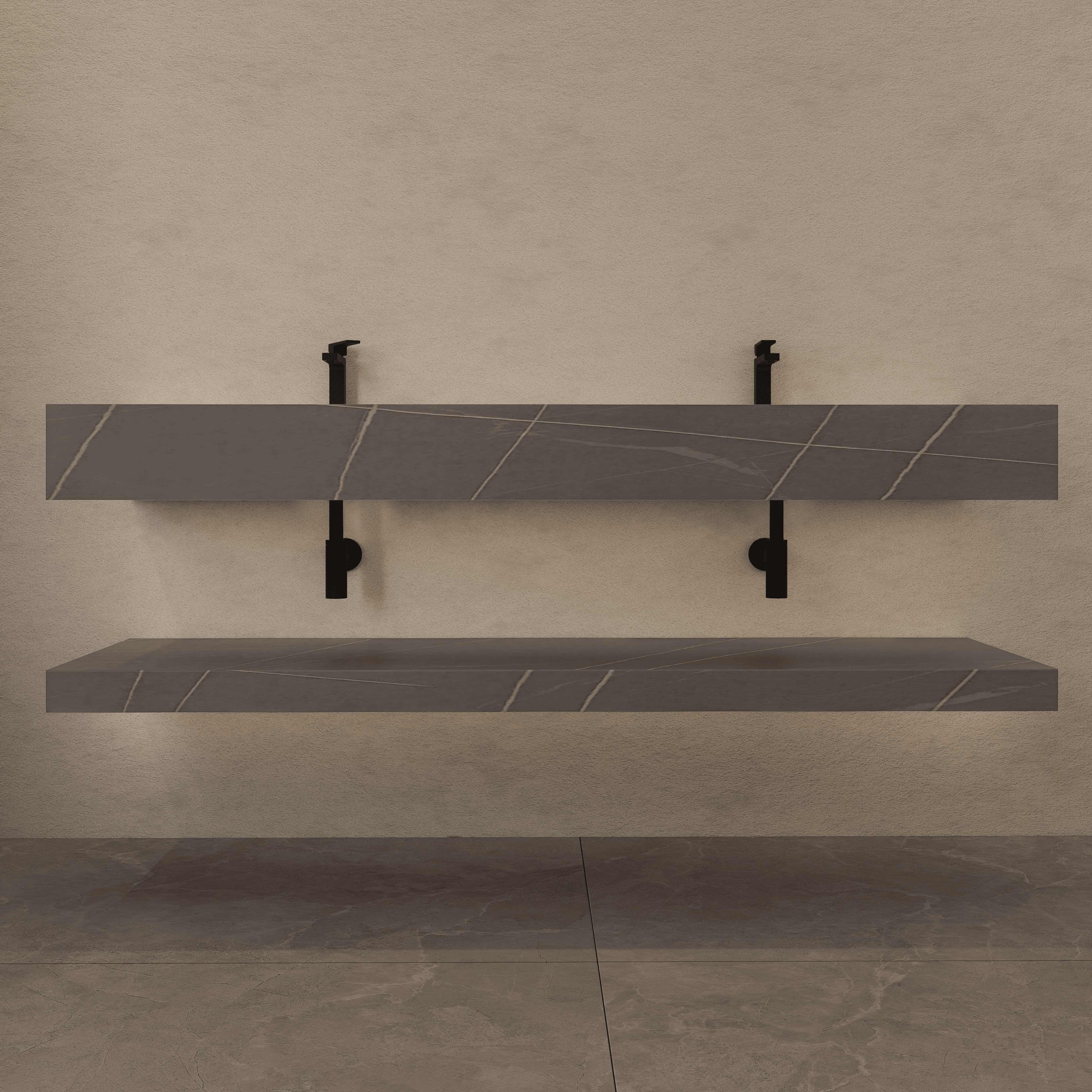 71 Inch Armani Grey Slate Double Sink Floating Vanity – Seamless Stone Basin-A3