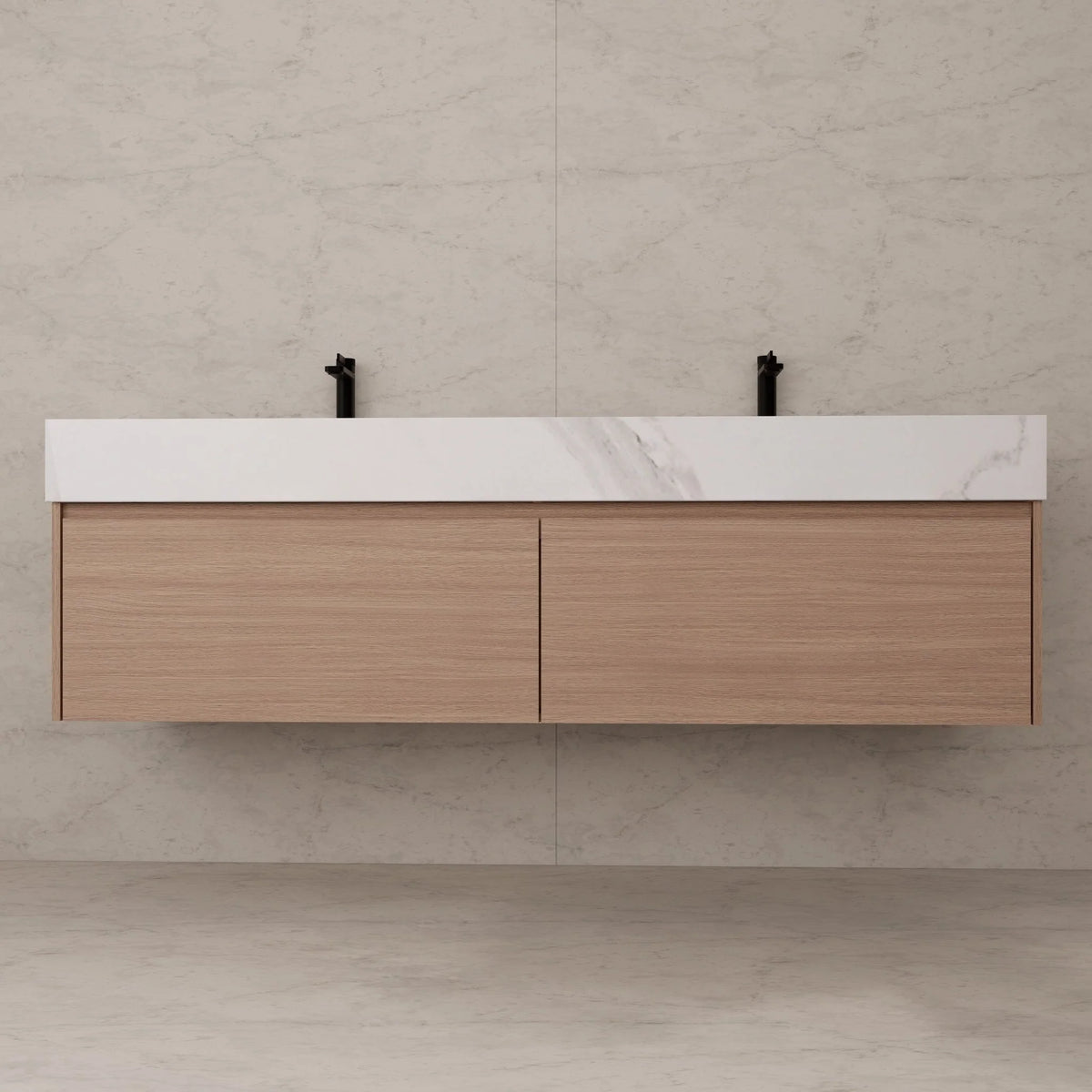 60"/ 71" Nature Oak Double Sink Stone Top with Single Floating Bathroom Vanity