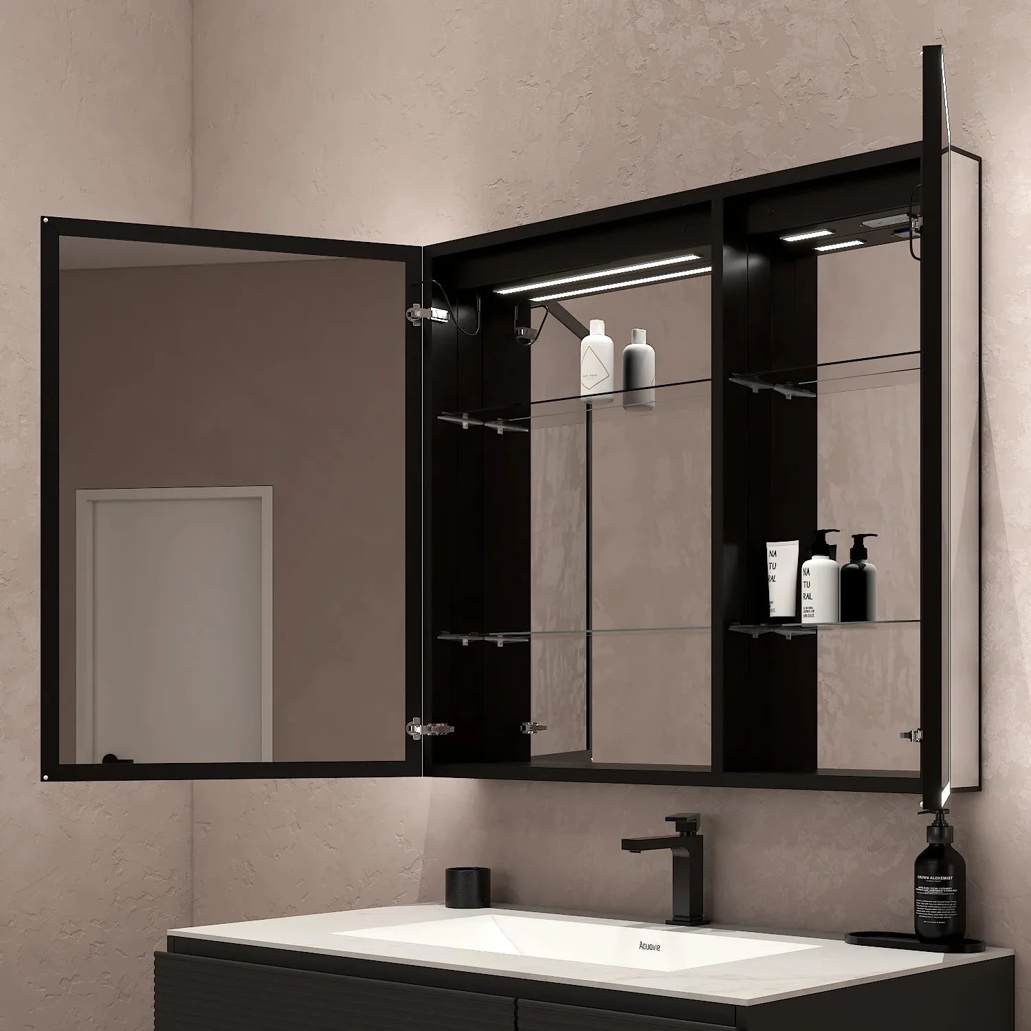 36"x32" Bathroom LED Mirror Cabinet – Dimmable Light, Anti-Fog, Recessed or Surface Mount 36"x32"