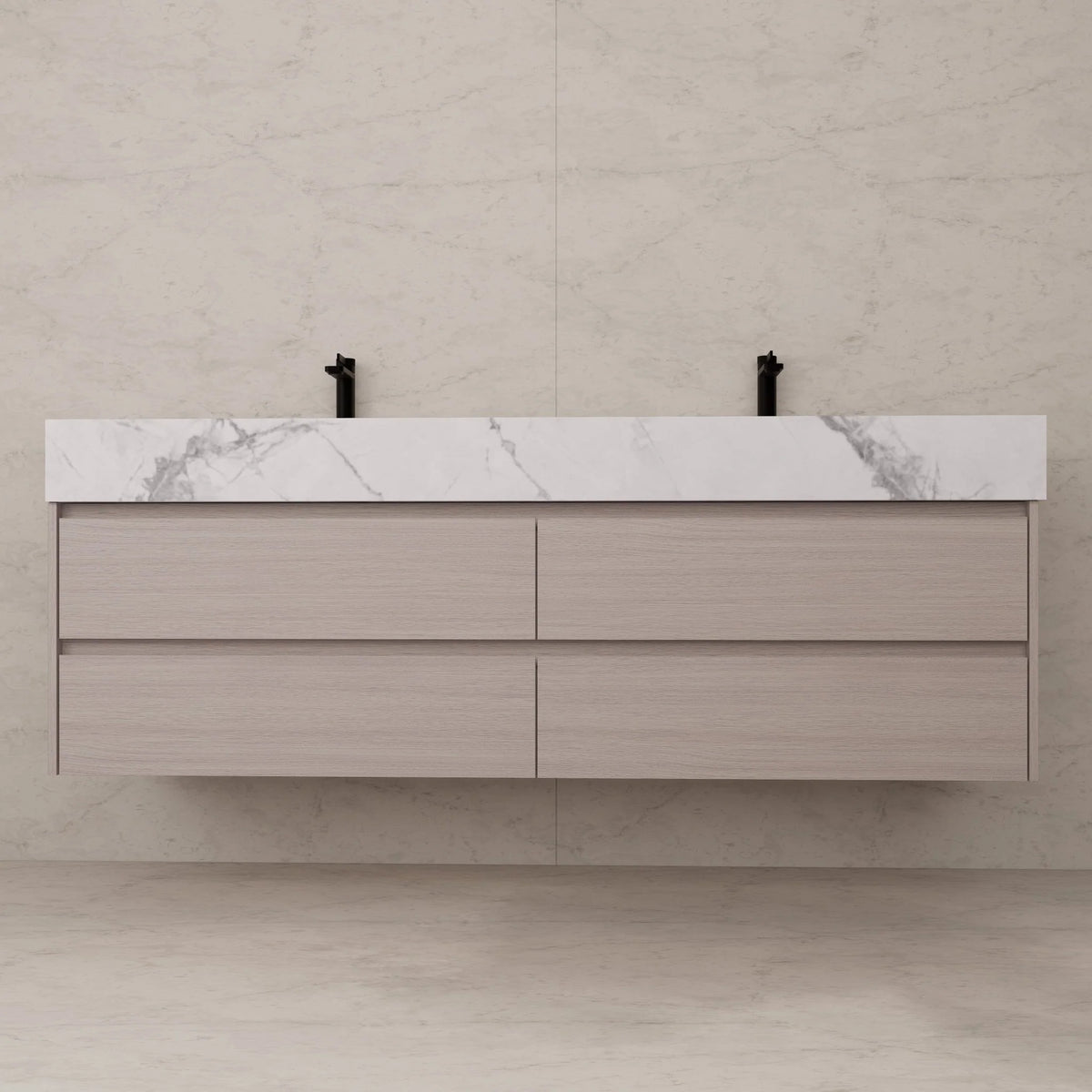 71"，60" Walnut Double Sink Sintered Stone Top with Elegant Floating Bathroom Vanity