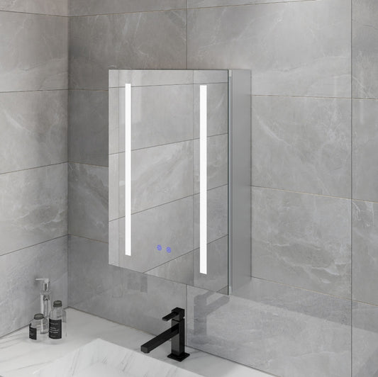 24“ One Door Aluminum Medicine Cabinet with LED Mirror, Anti-Fog