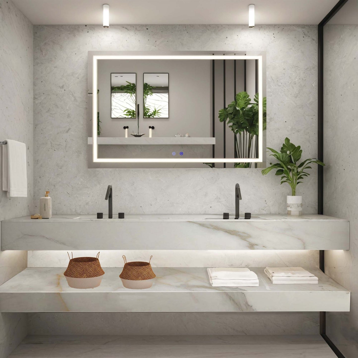 71 Inch Double Sink Stone Top with Hotel-Style Stone Cabinet Floating Vanity