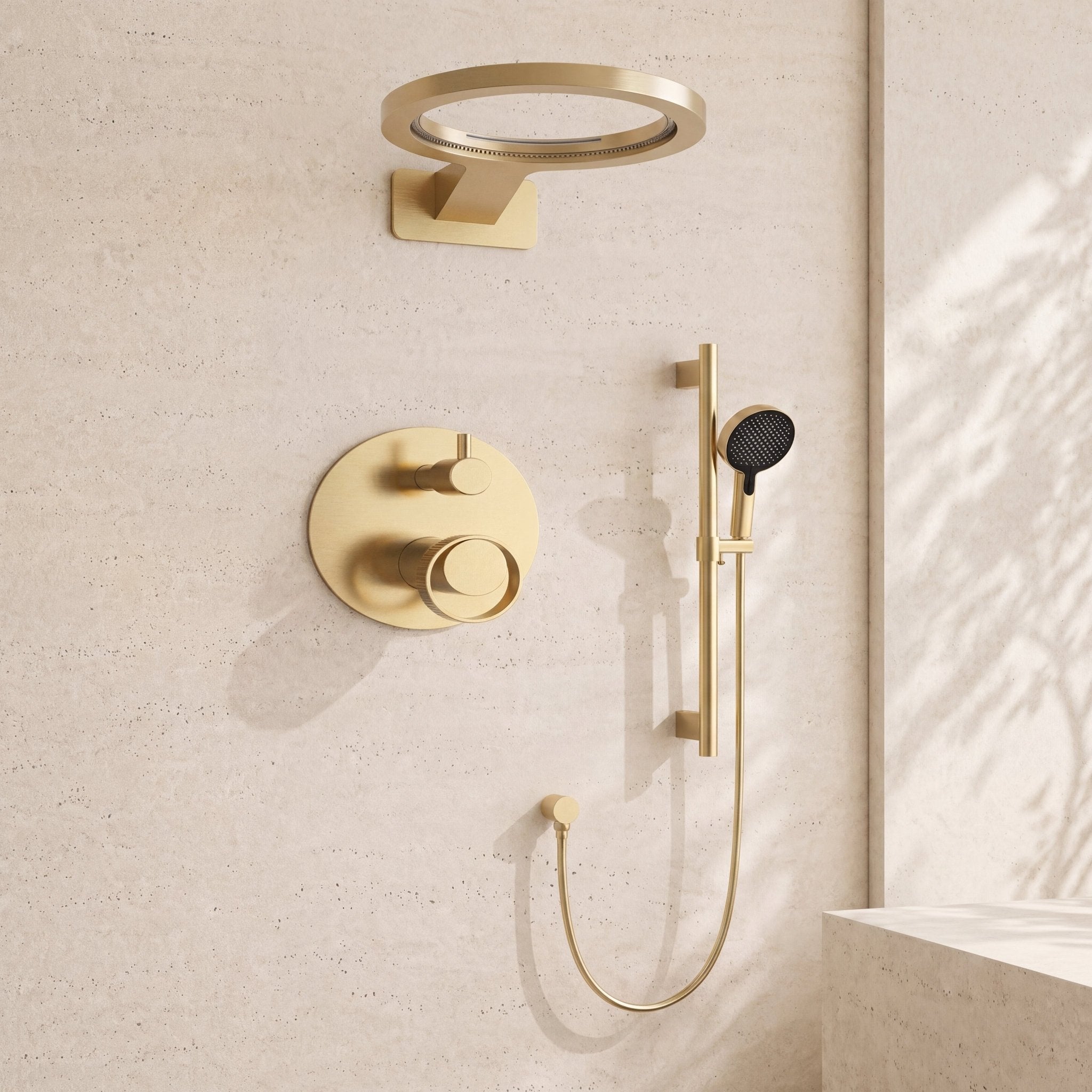 10" 3 - Way Shower System — Pressure Balance with Hand Shower & Body Spray - ShowerBrushed Gold
