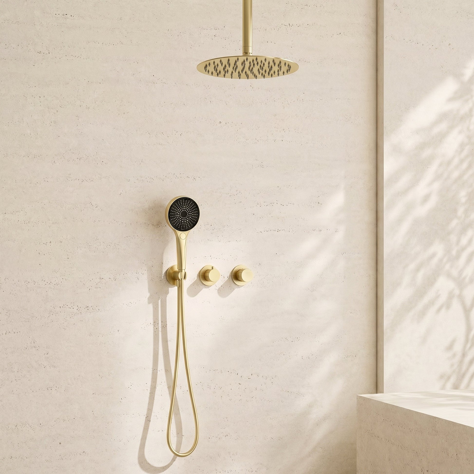 10" Thermostatic Rain Shower Head System with Hand Shower - Brushed Gold