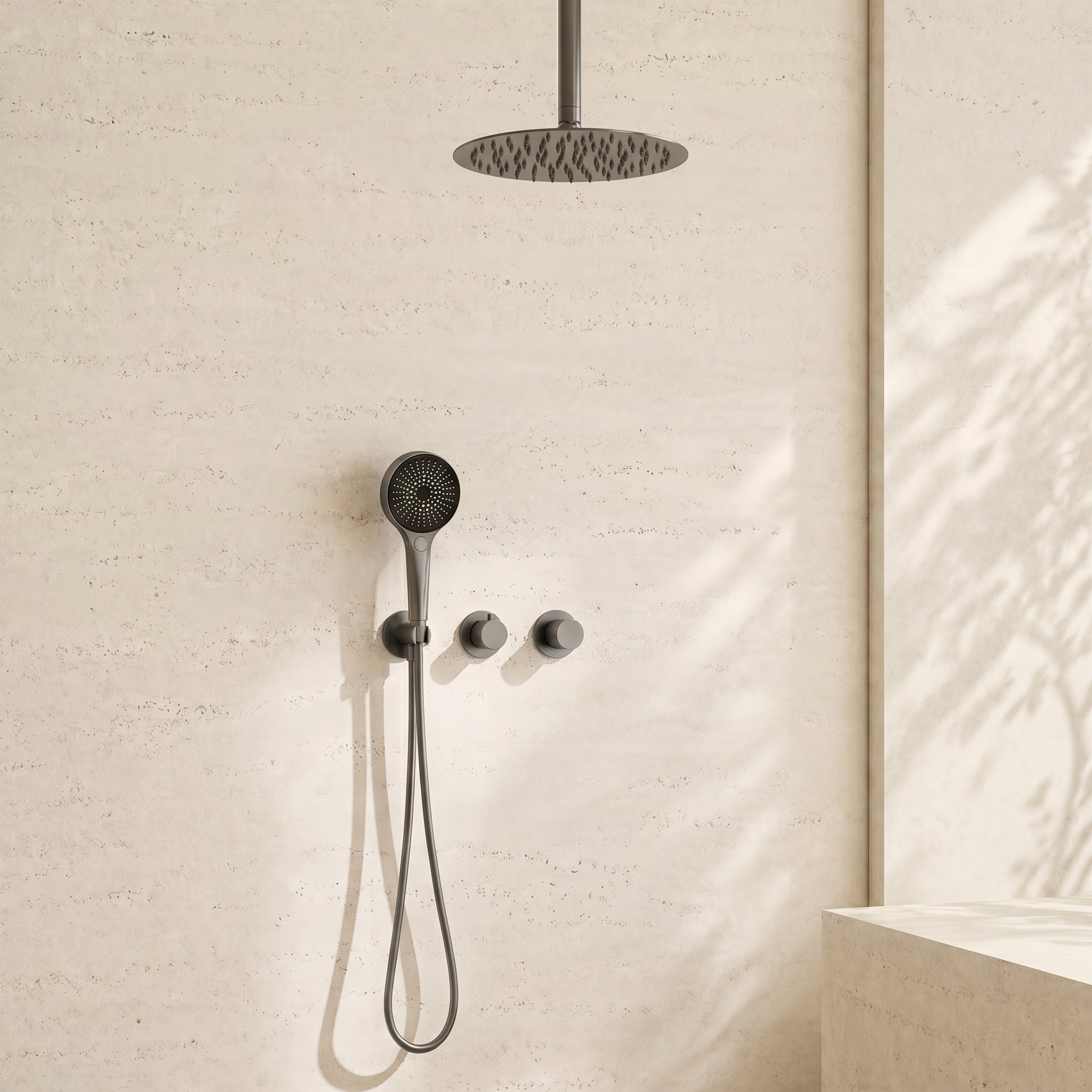 10" Thermostatic Rain Shower Head System with Hand Shower - Gun Metal