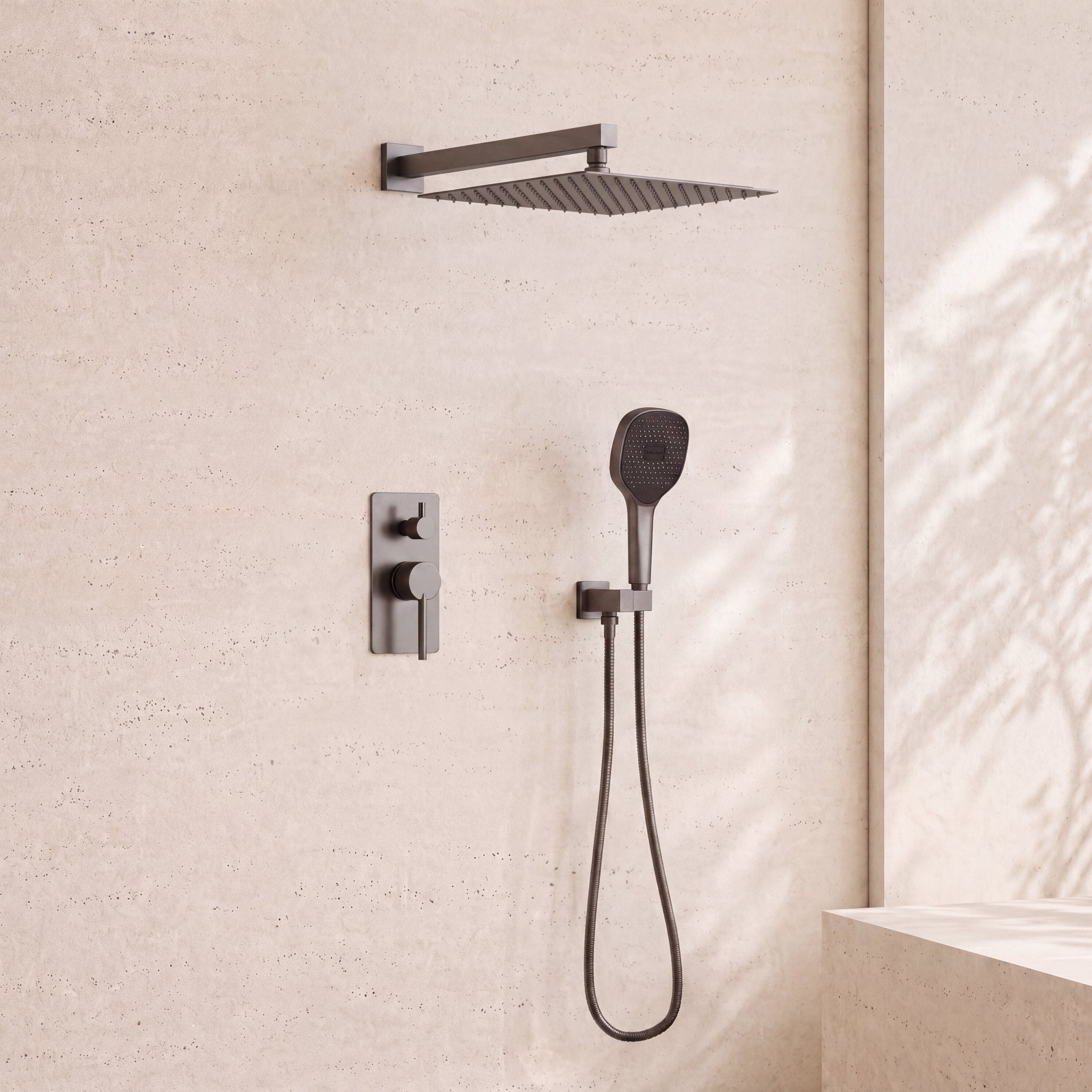 12" Pressure Balance Shower System with Hand Shower – Solid Brass, SUS304, 2 - Function - ShowerGun Metal